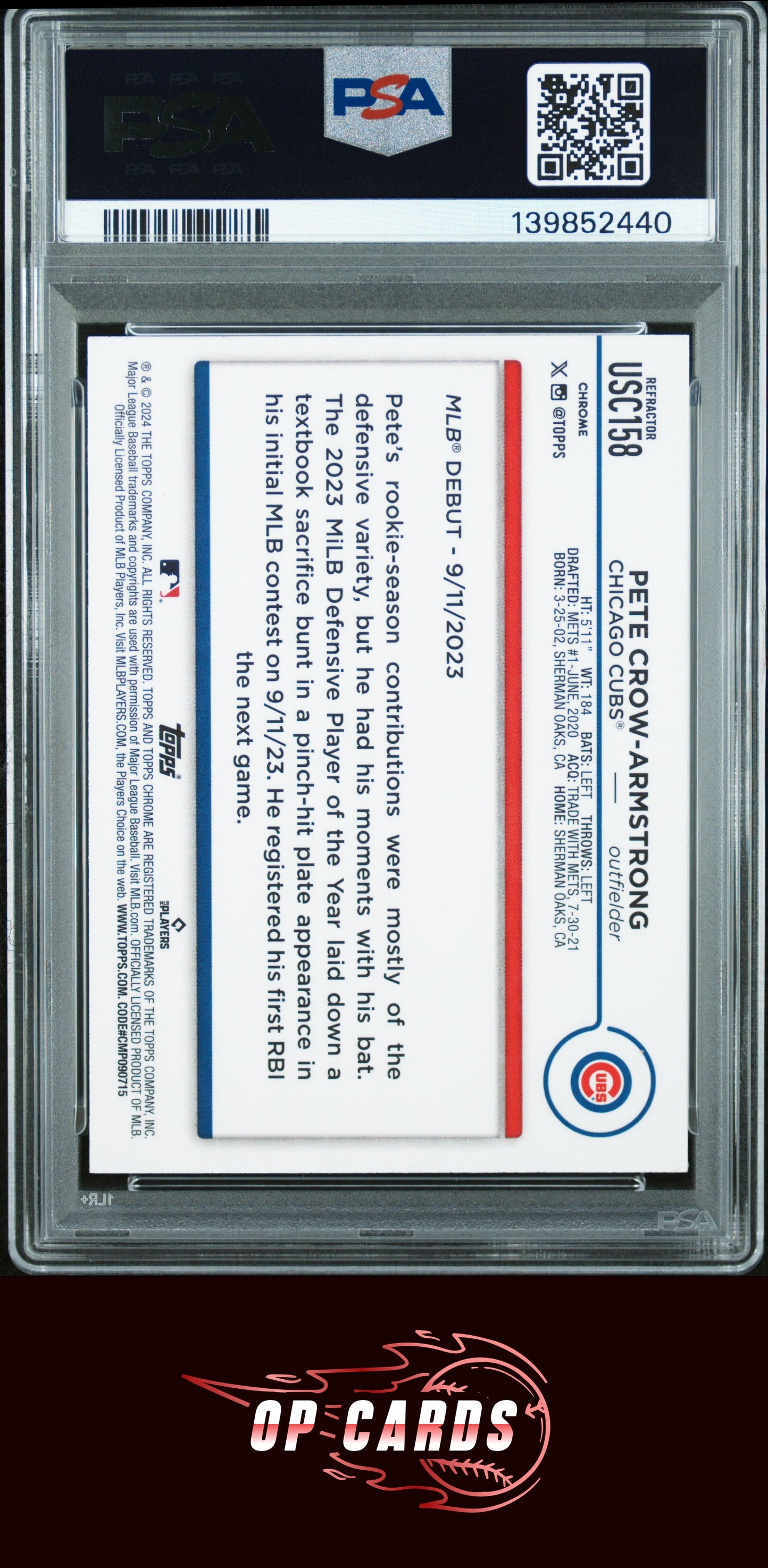 Pete Crow-Armstrong 2024 Topps Chrome Update #USC158 Refractor PSA 10