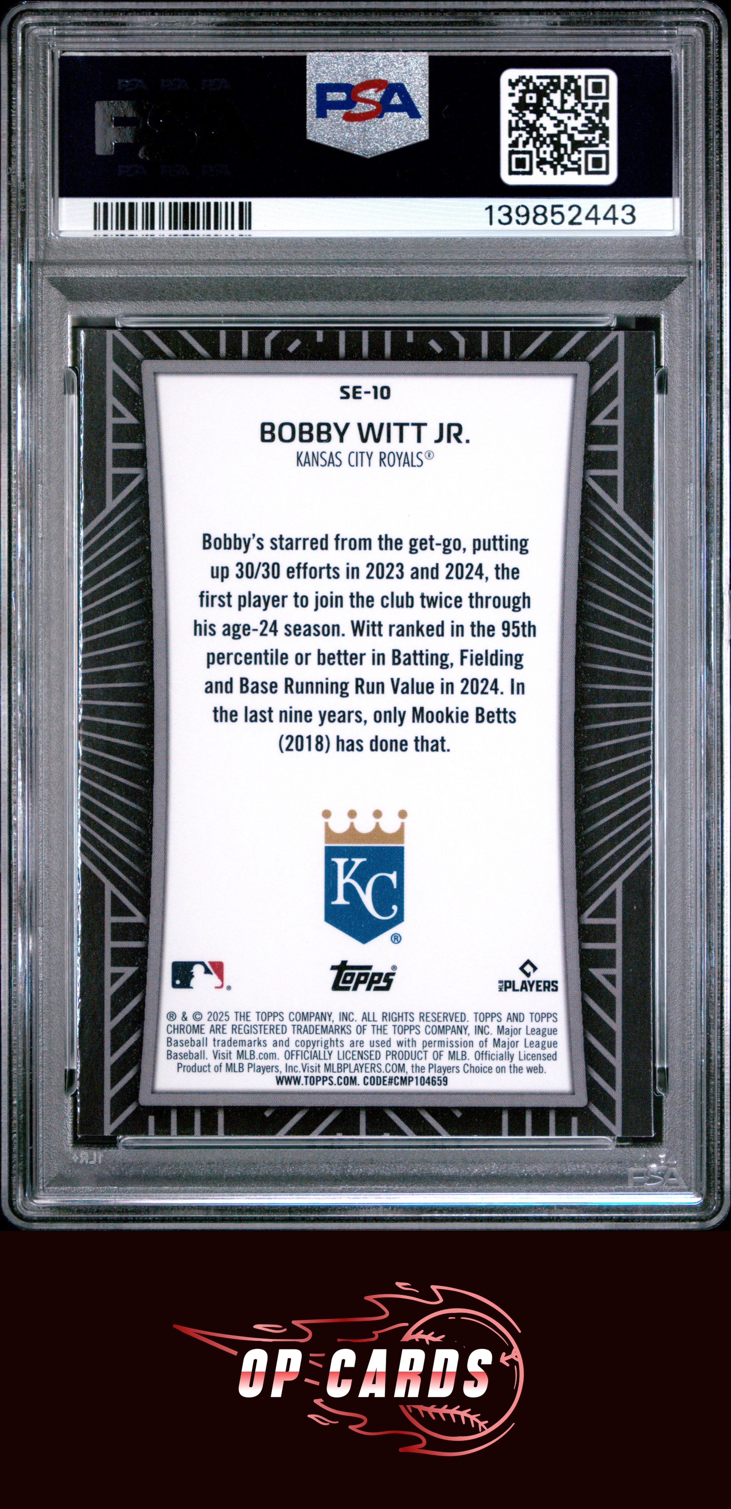 Bobby Witt Jr. 2025 Topps Chrome Shadow Etch #SE10 PSA 9