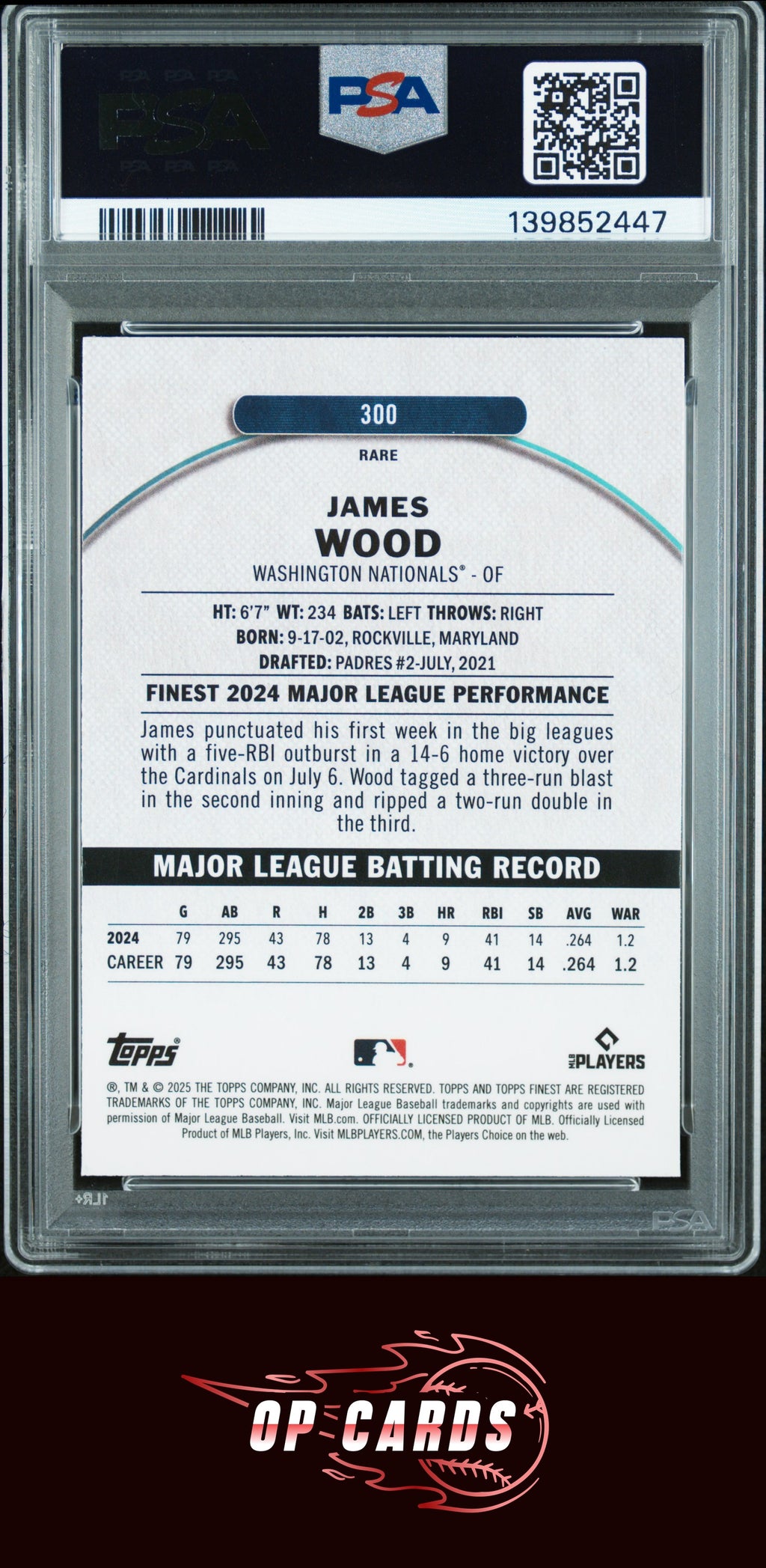 James Wood 2025 Topps Finest #300 PSA 9