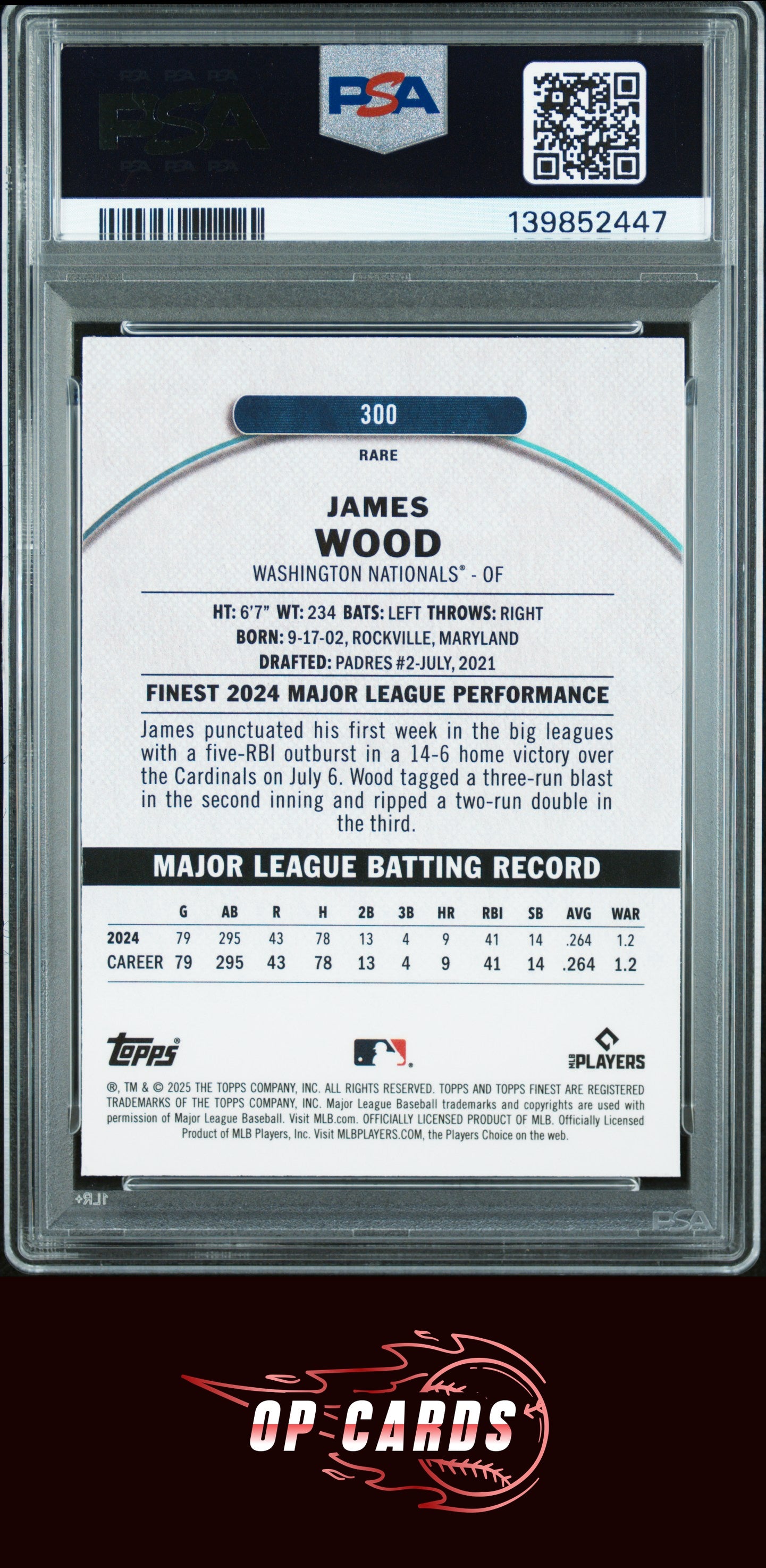 James Wood 2025 Topps Finest #300 PSA 9