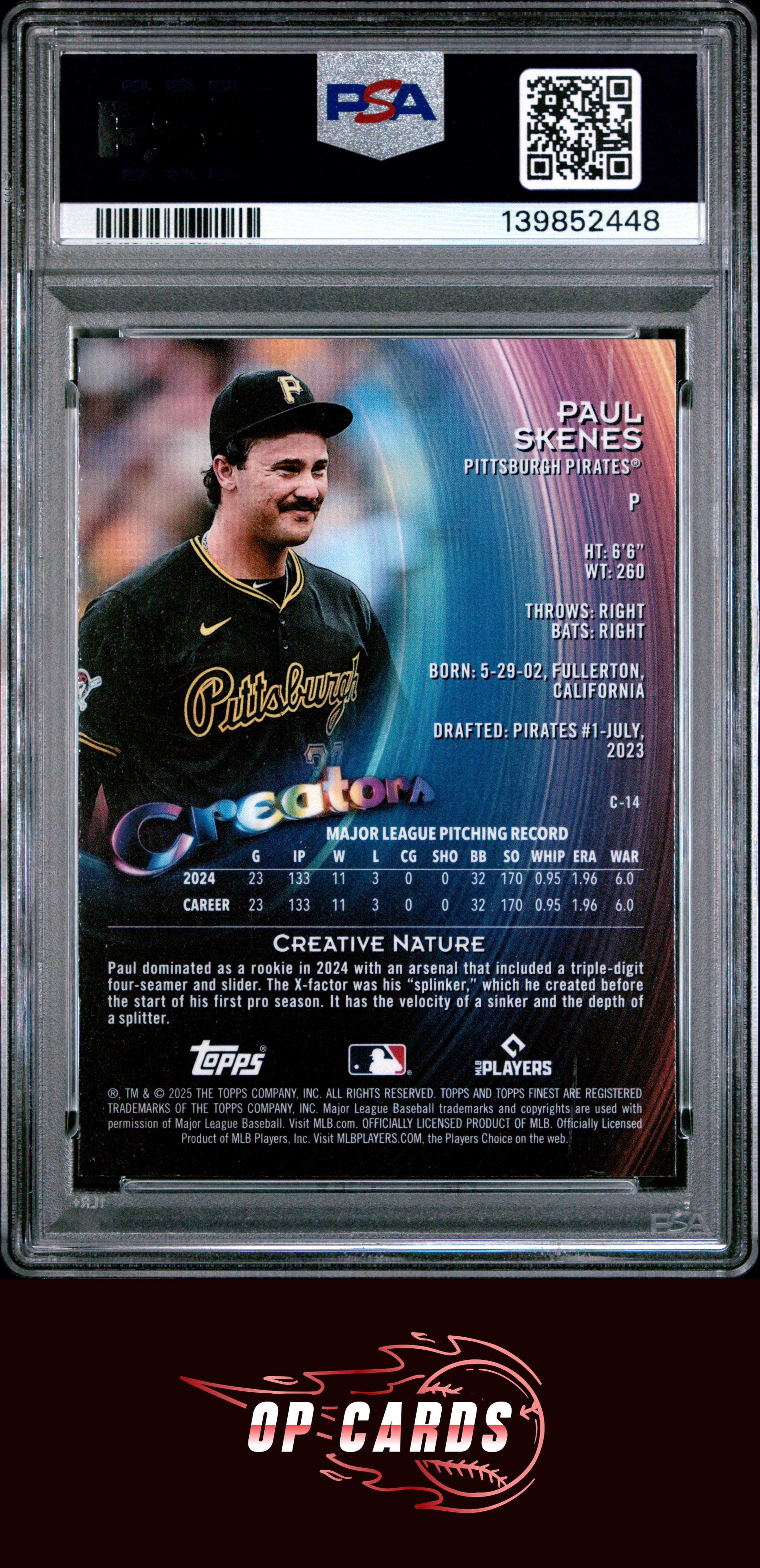 Paul Skenes 2025 Topps Finest Creators #C14 PSA 9