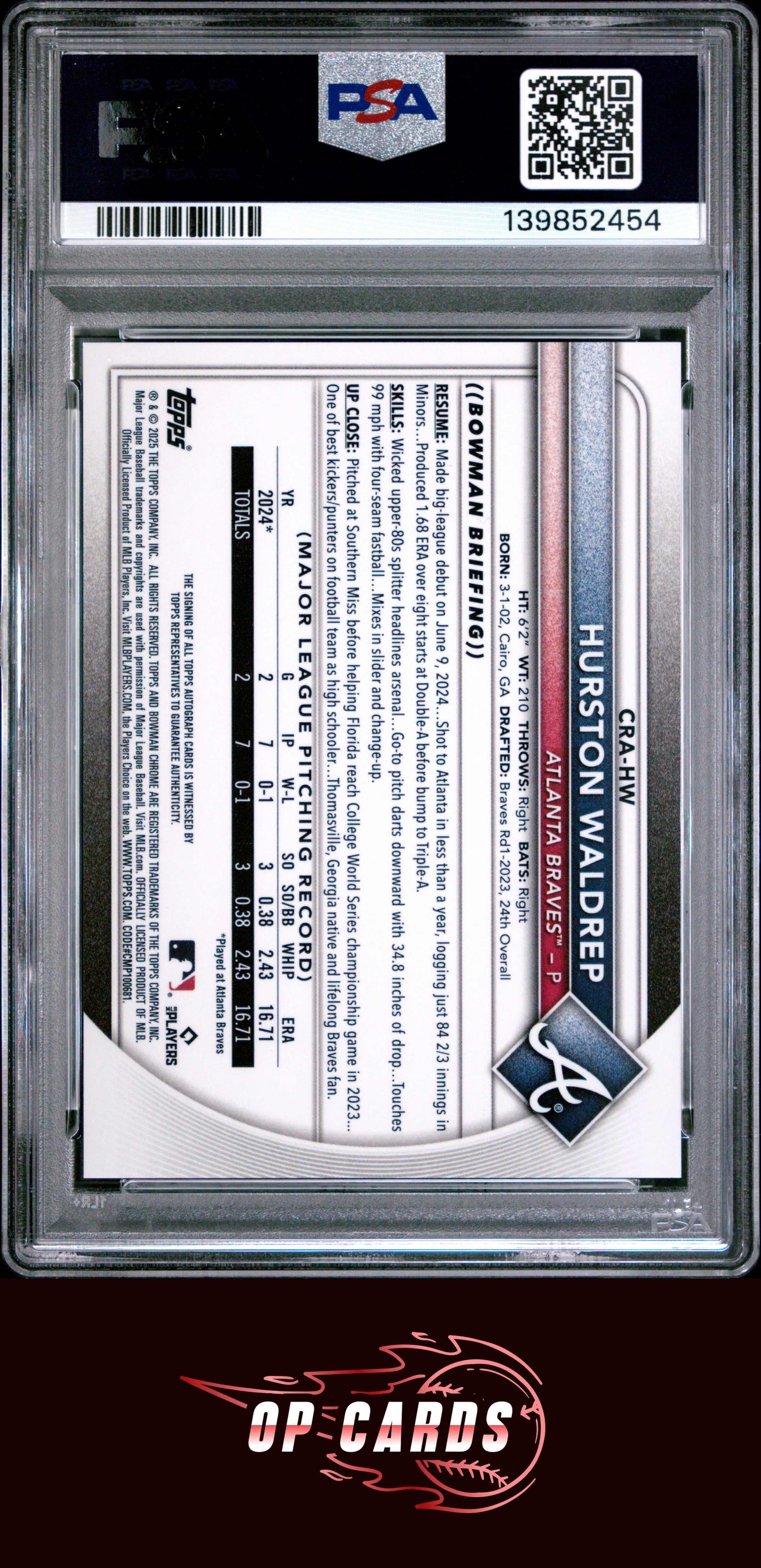 Hurston Waldrep 2025 Bowman Chrome Autograph Orange Refractor /25 PSA 9