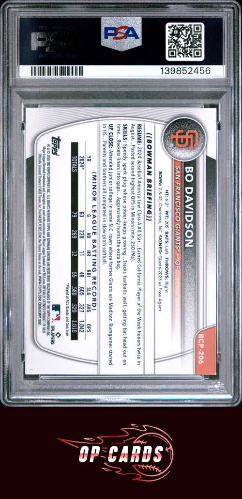 Bo Davidson 2025 Bowman Chrome Prospects #BCP206 Prospects-Popcorn PSA 9