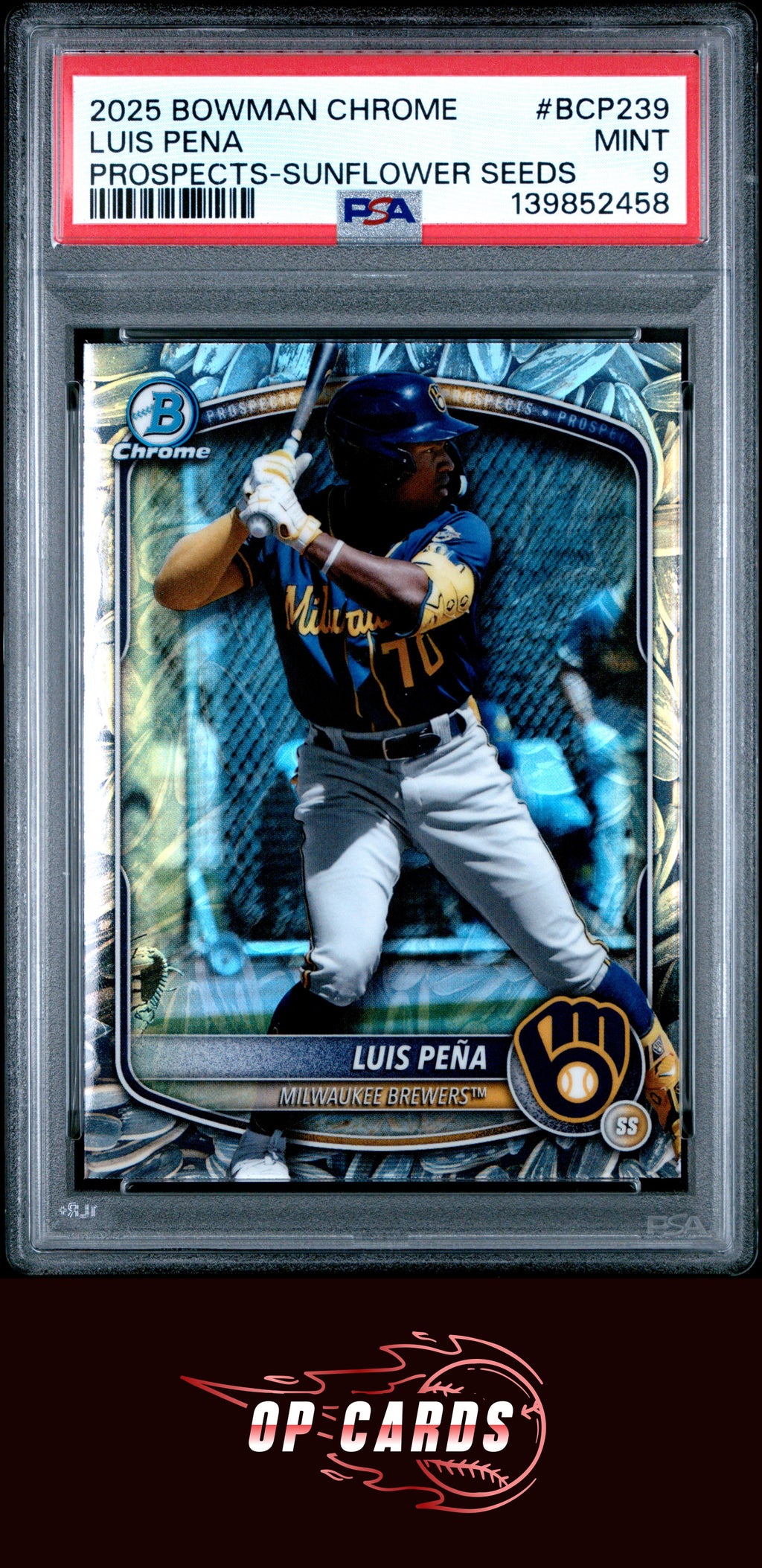Luis Pena 2025 Bowman Chrome Prospects #BCP239 Sunflower Seeds Refractor PSA 9