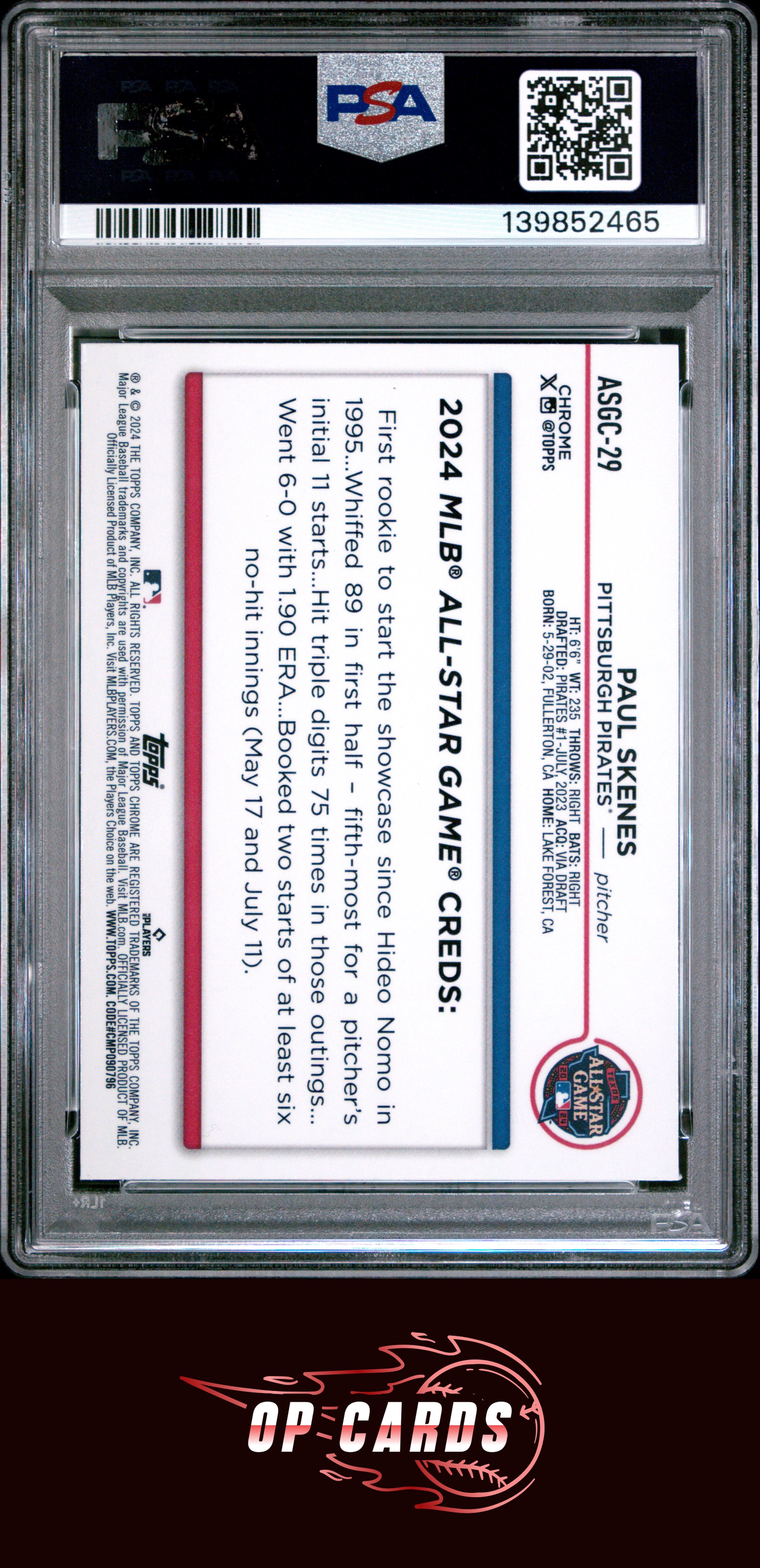 Paul Skenes 2024 Topps Chrome Update 2024 All-Star Game Chrome #29 PSA 8