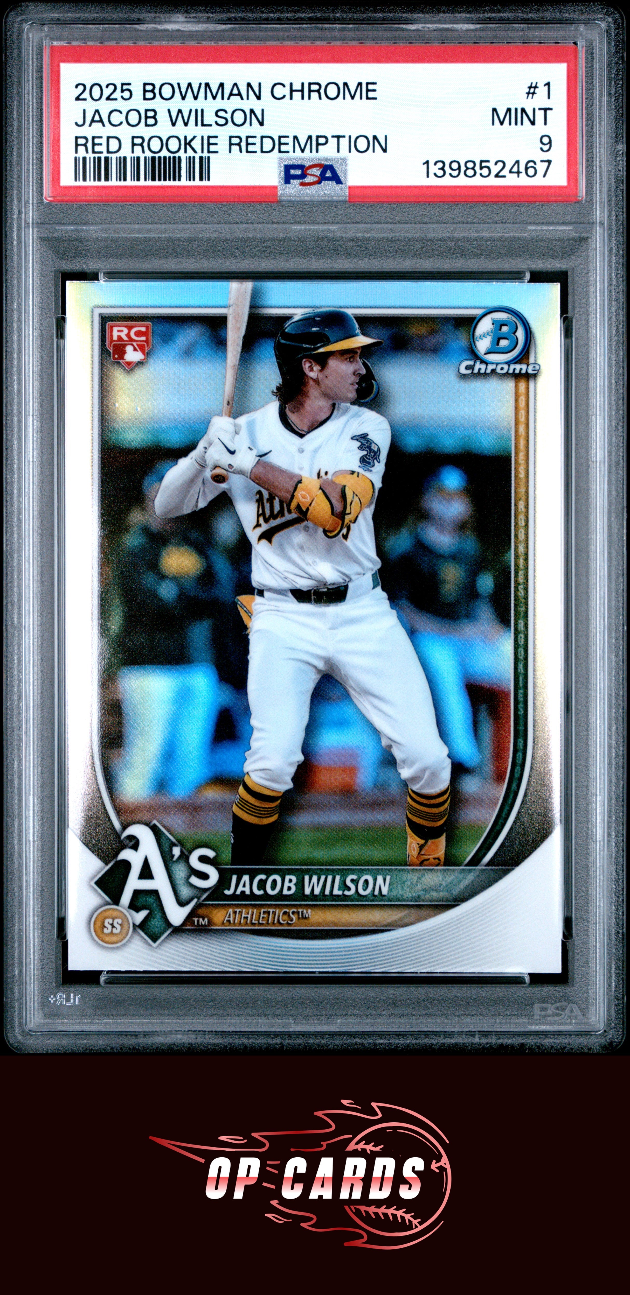 Jacob Wilson 2025 Bowman Chrome #1 Red Rookie Redemption PSA 9
