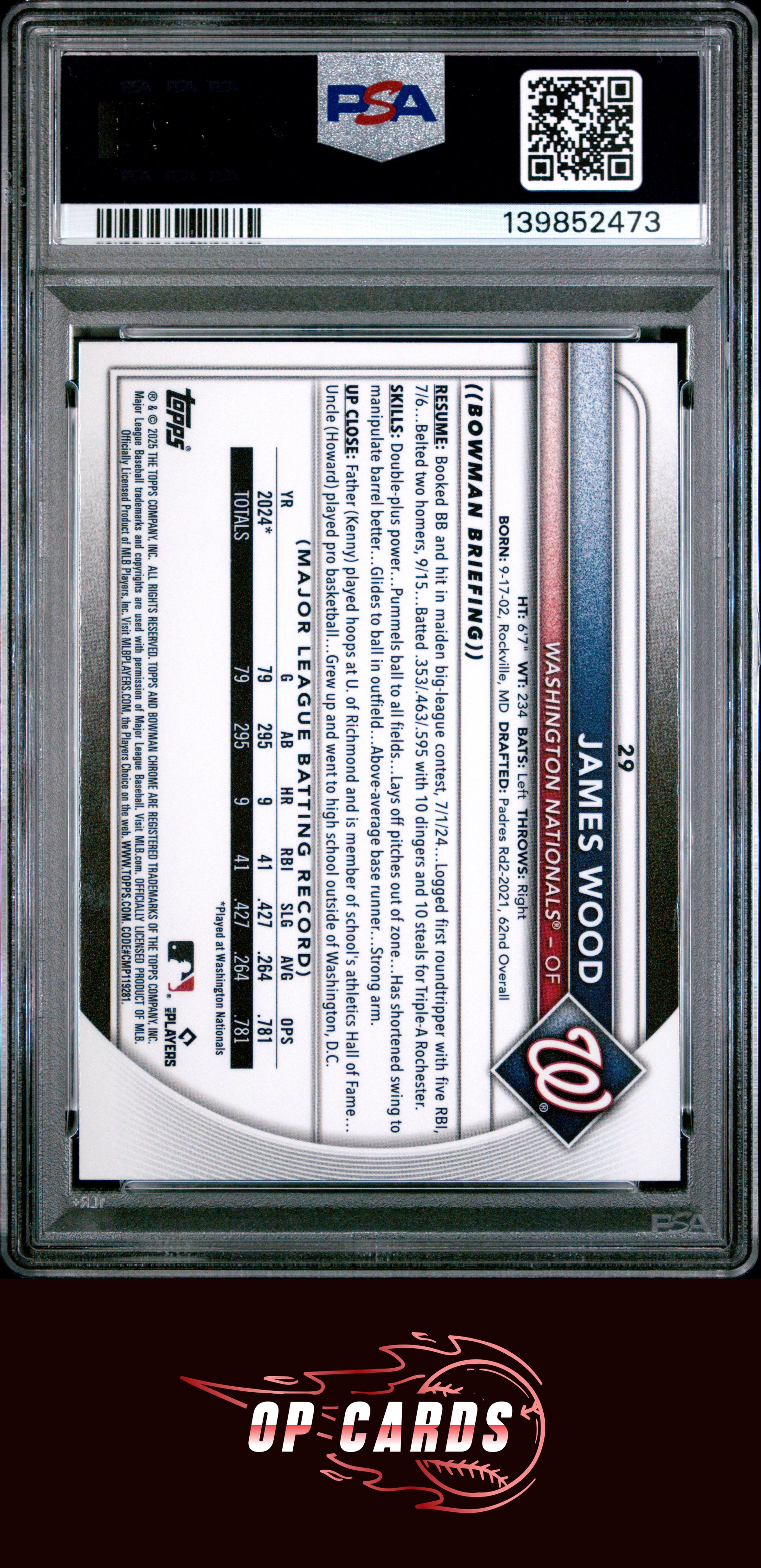 James Wood 2025 Bowman Chrome #29 Red Rookie Redemption PSA 8