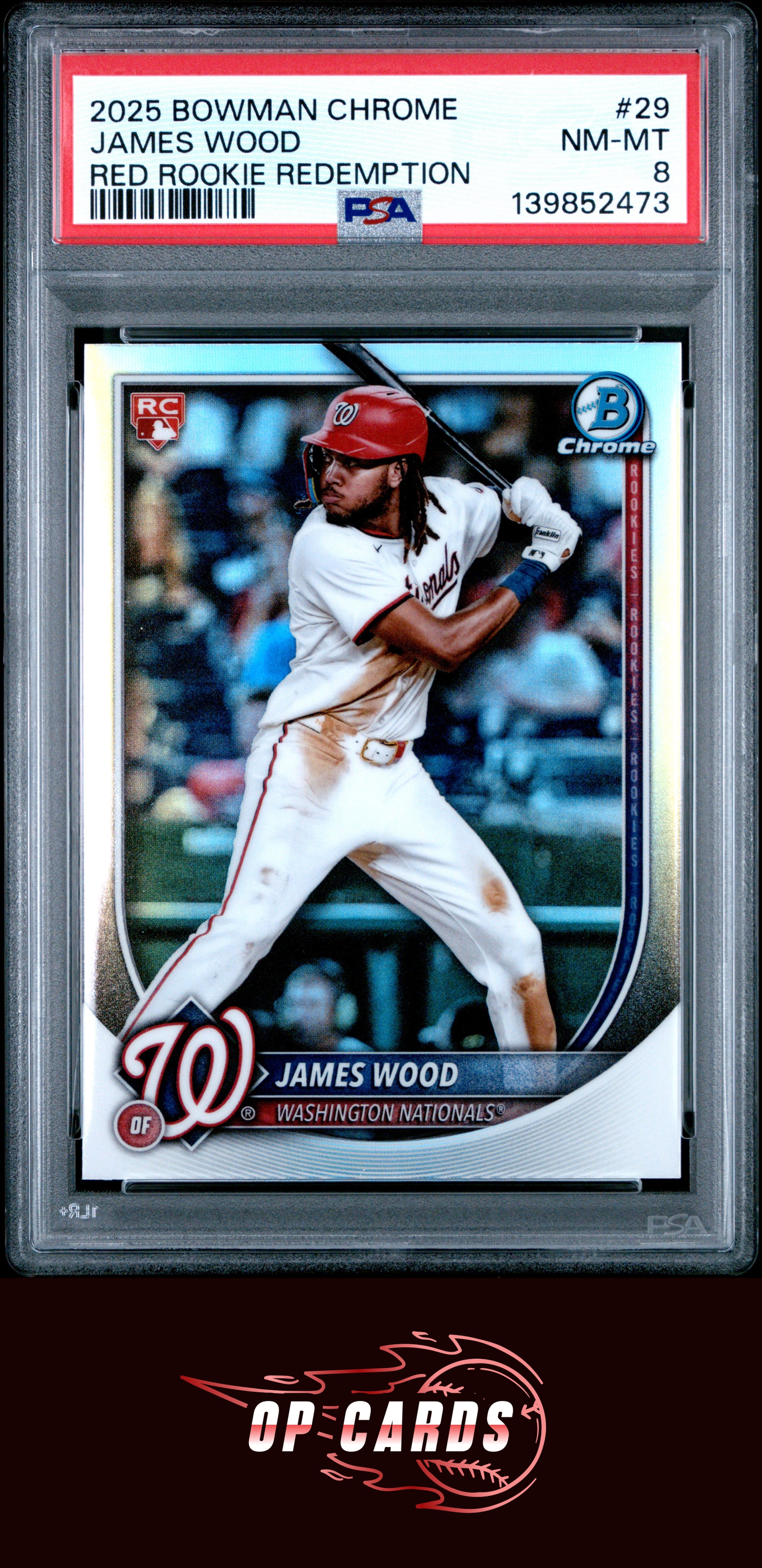 James Wood 2025 Bowman Chrome #29 Red Rookie Redemption PSA 8