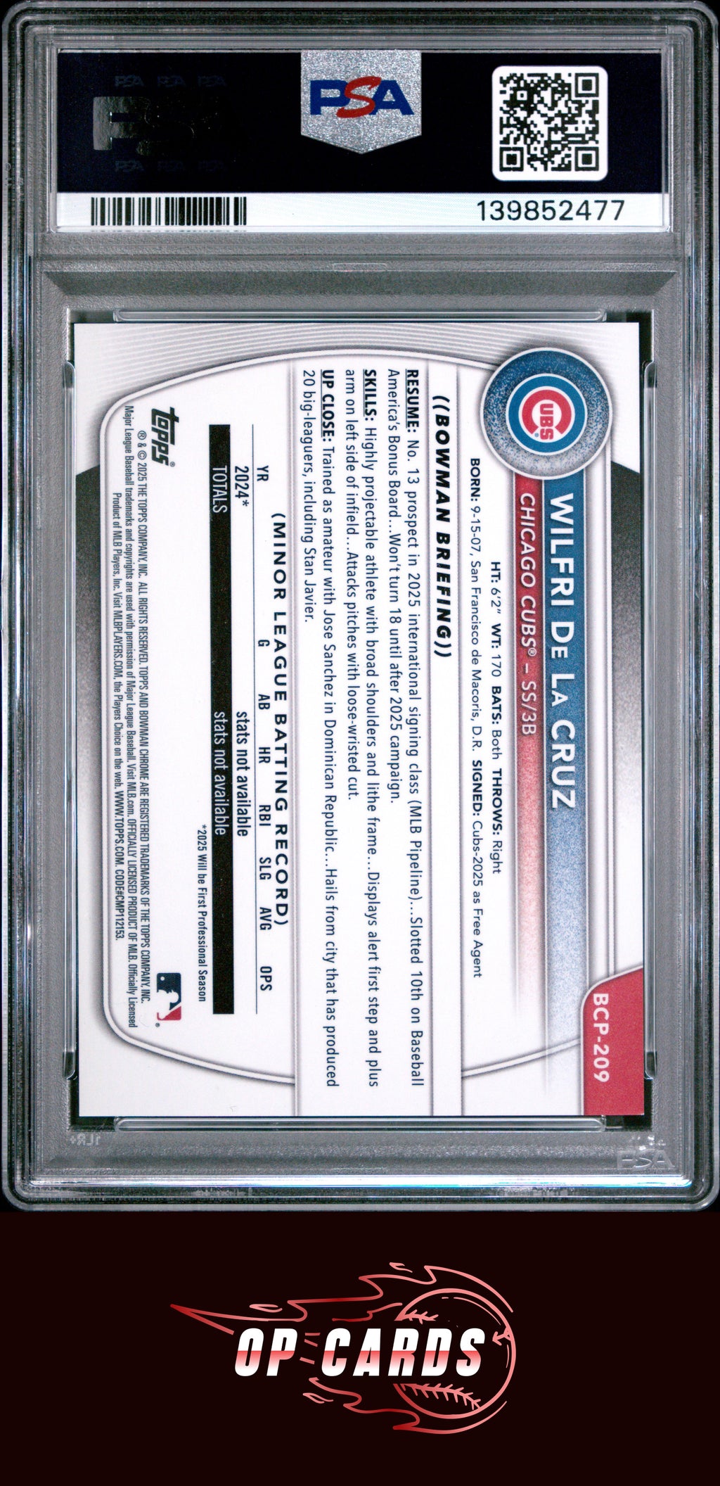 Wilfri De La Cruz 2025 Bowman Chrome International Image Var Refractor PSA 9