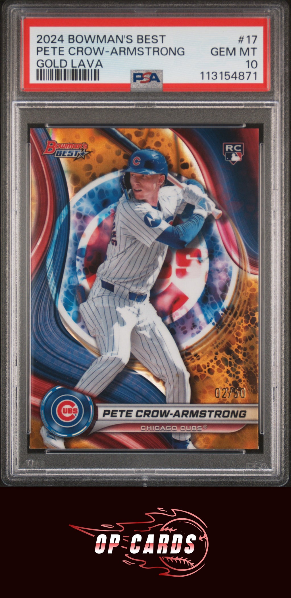 Pete Crow-Armstrong 2024 Bowman'S Best #17 Gold Lava Refractor /50 PSA 10