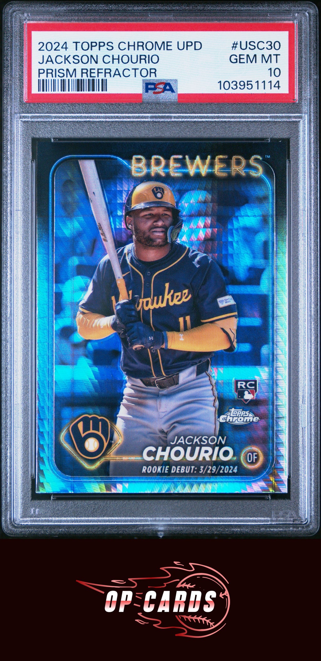 Jackson Chourio 2024 Topps Chrome Update #USC30 Prism Refractor PSA 10