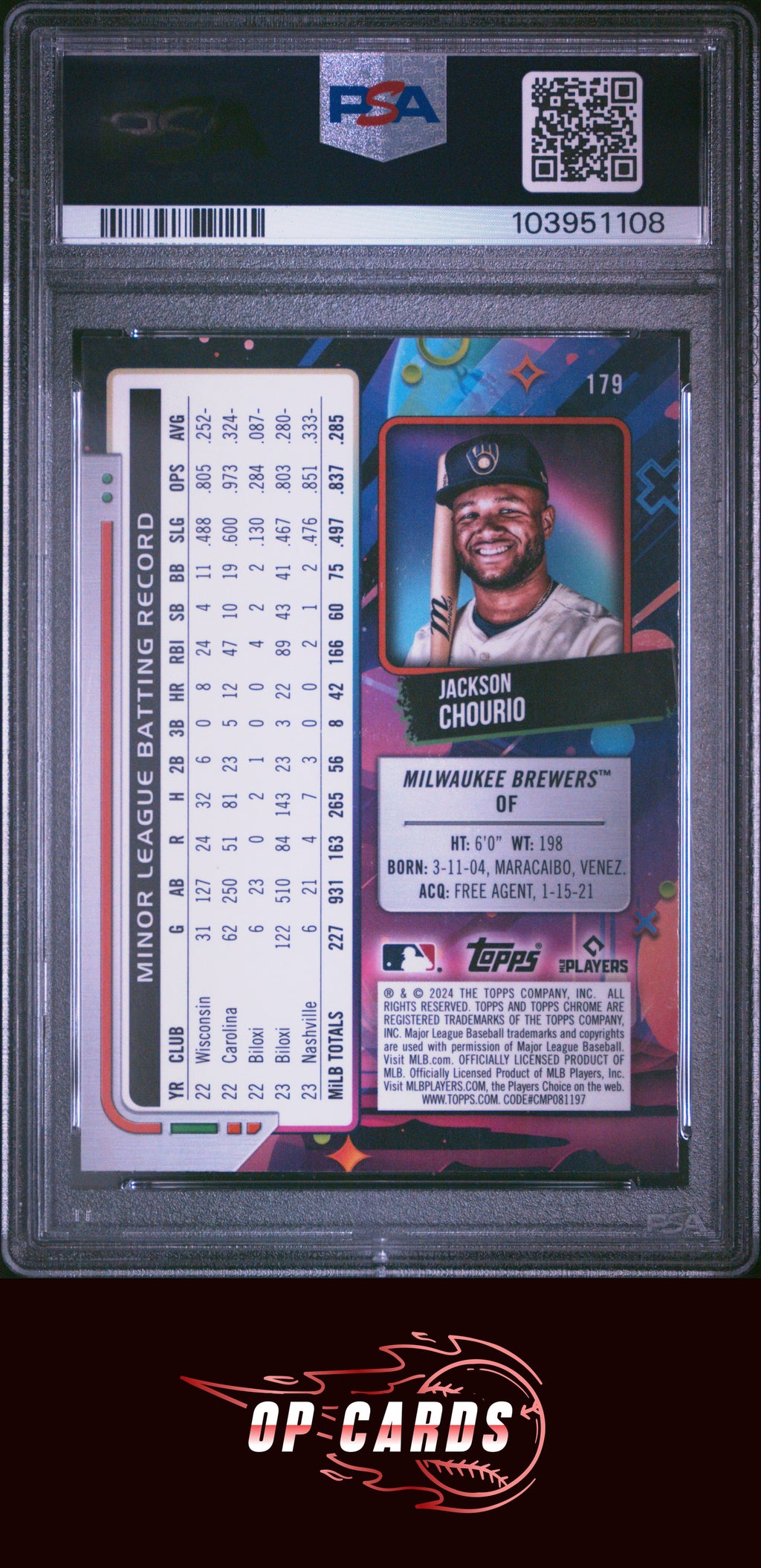 Jackson Chourio 2024 Topps Chrome Cosmic #179 PSA 10