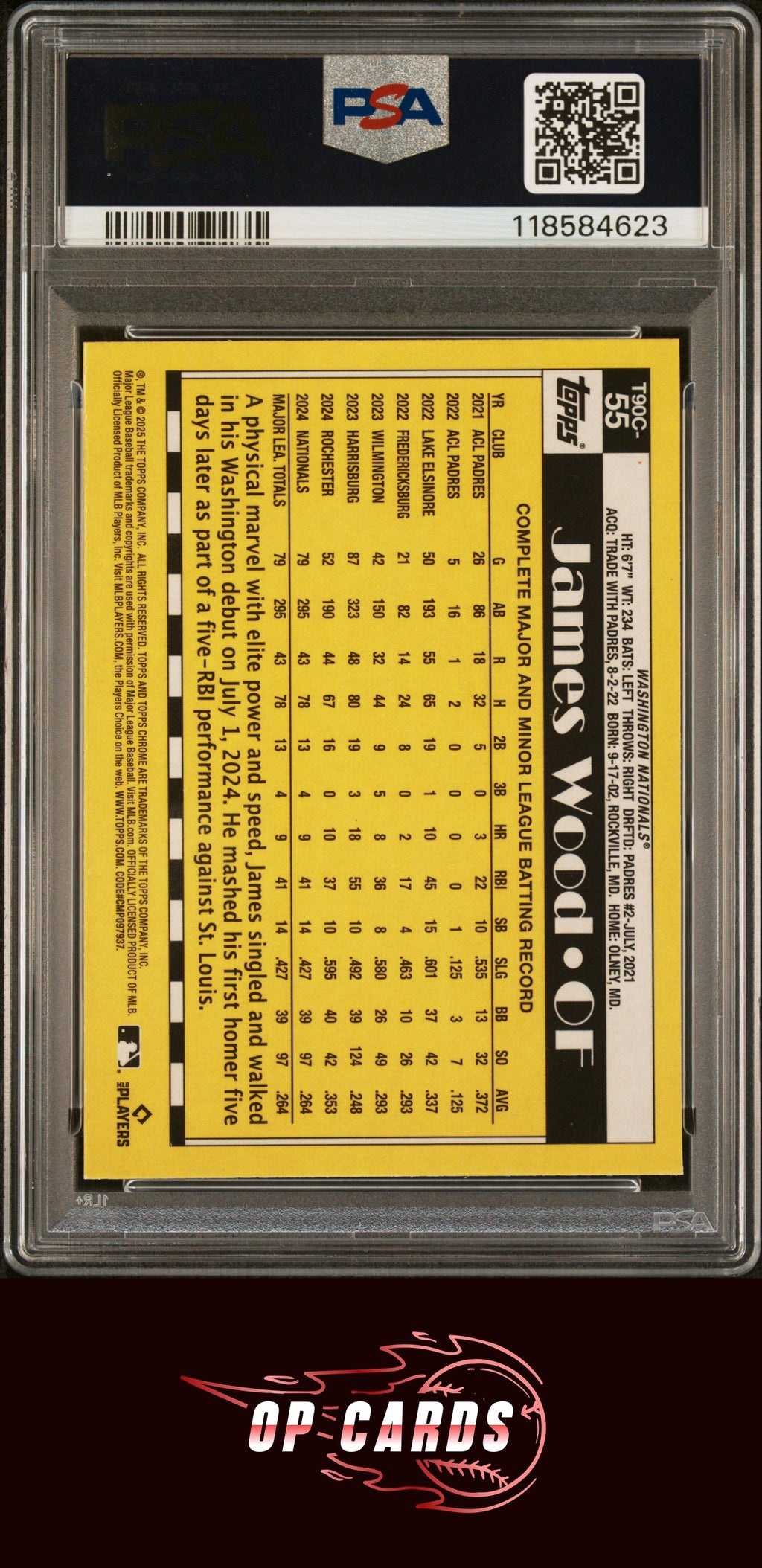 James Wood 2025 Topps Silver Pack 1990 Chrome Promo Refractor #55 PSA 10