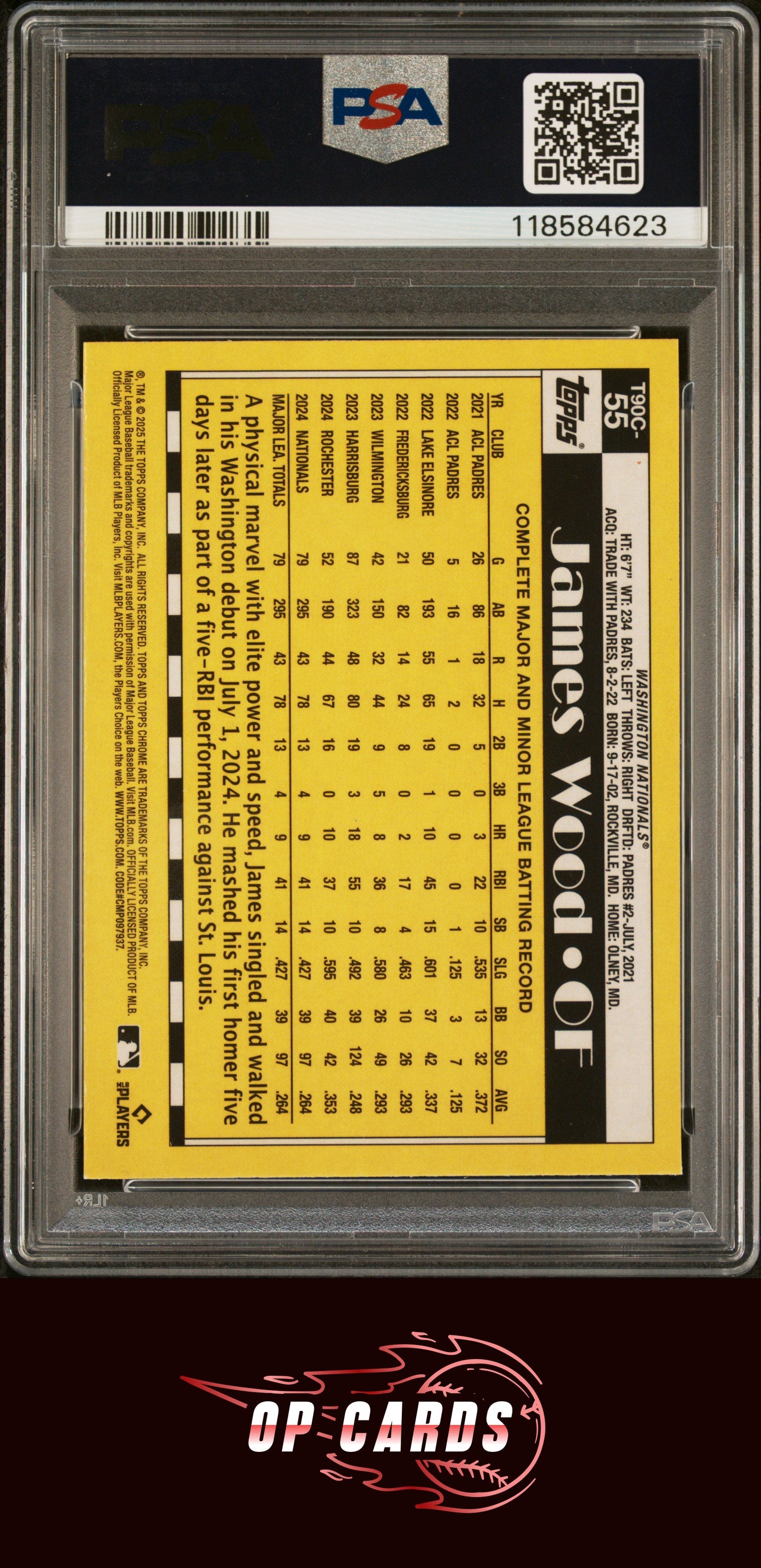 James Wood 2025 Topps Silver Pack 1990 Chrome Promo Refractor #55 PSA 10