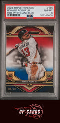 Ronald Acuna Jr. 2024 Topps Triple Threads #145 Red, White, And Blue /10 PSA 8
