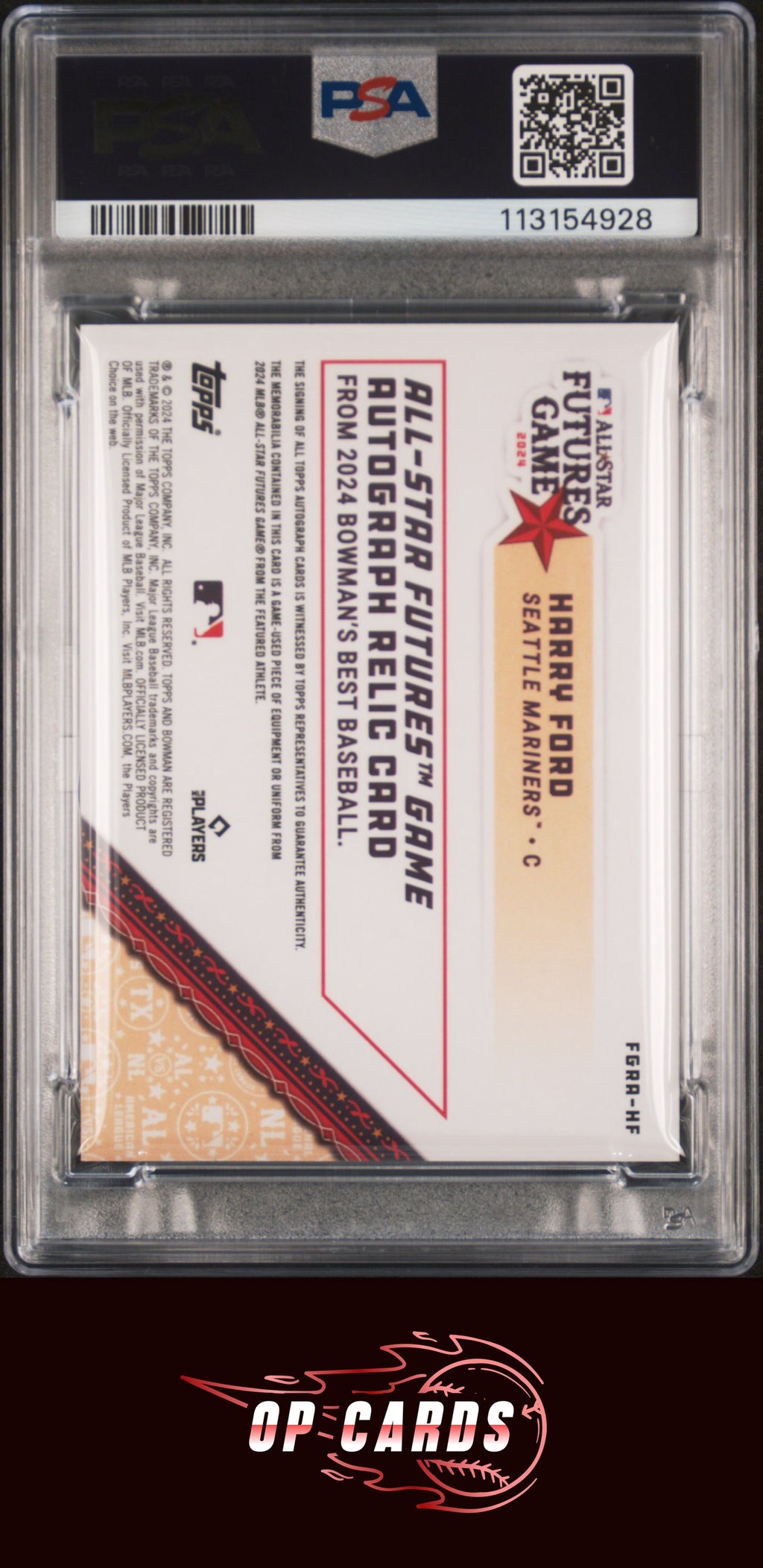Harry Ford 2024 Bowman's Best Futures Game Autograph Relics #FGRAHF /199 PSA 9