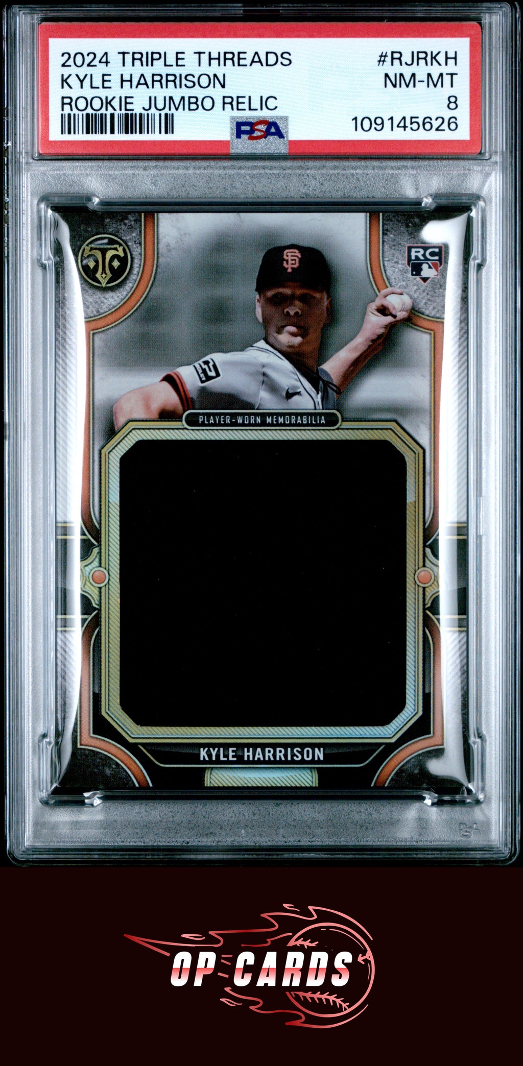 Kyle Harrison 2024 Topps Triple Threads Rookie Jumbo Relics #RJRKH PSA 8
