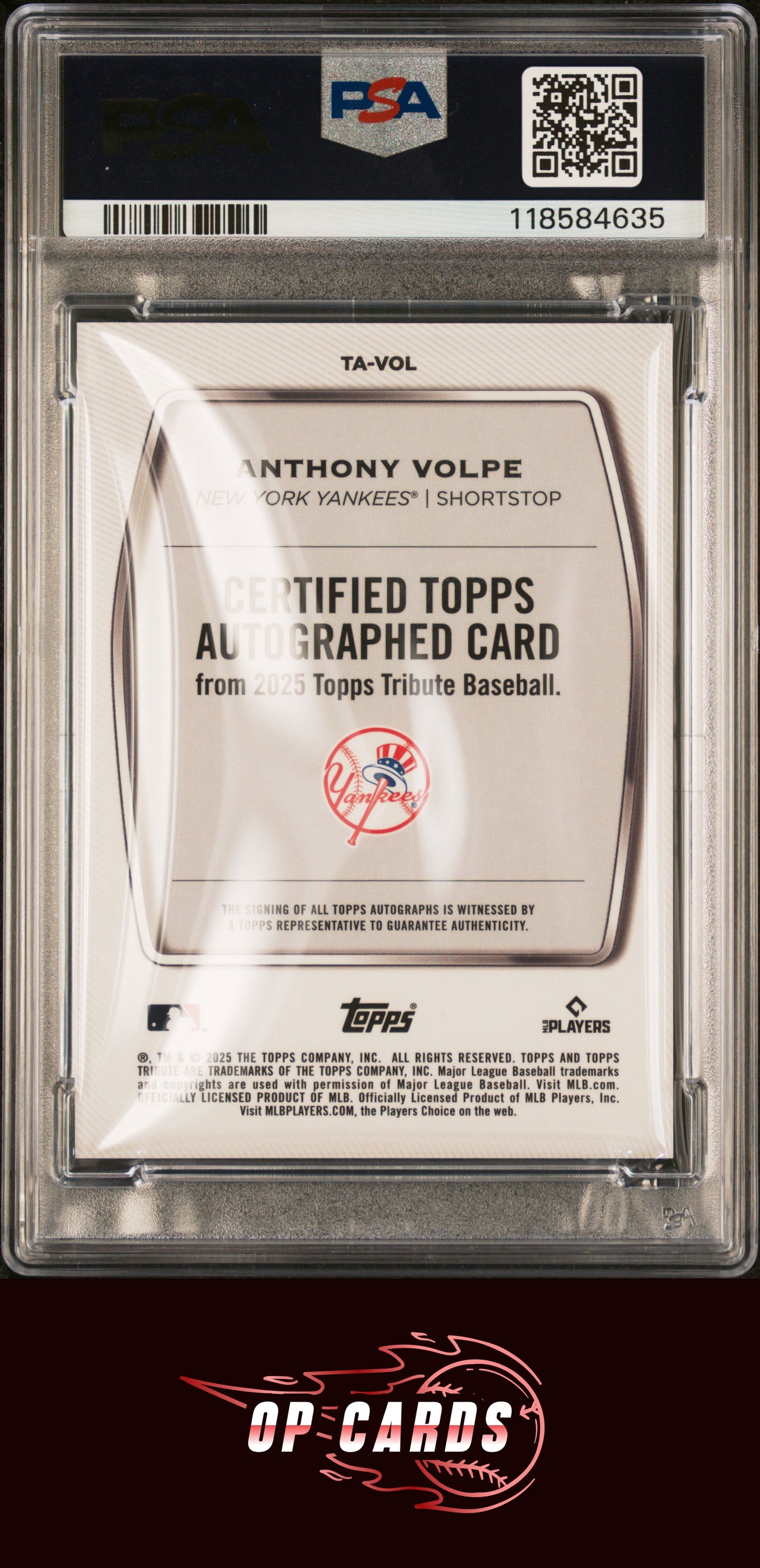 Anthony Volpe 2025 Topps Tribute Tribute Autograph Blue /150 PSA 9