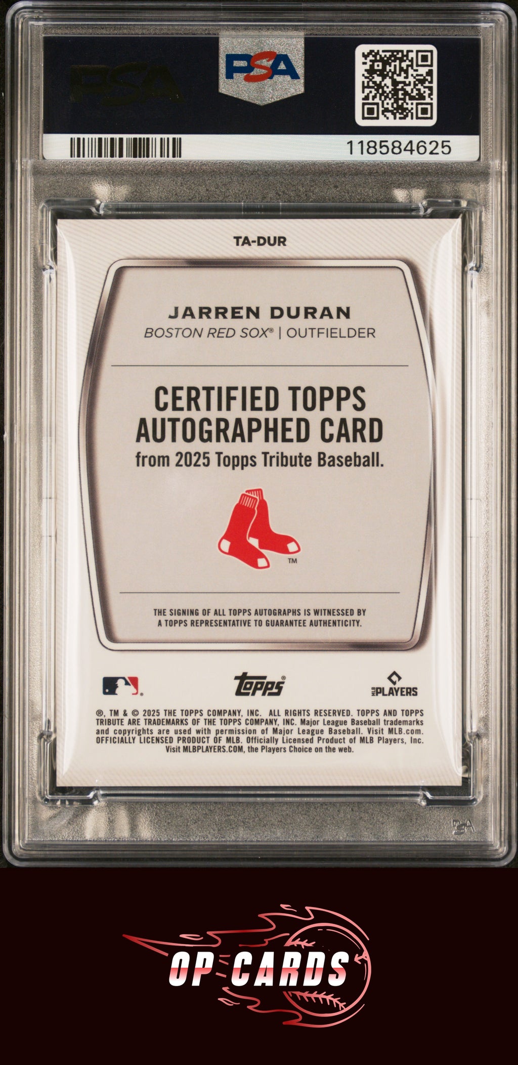 Jarren Duran 2025 Topps Tribute Tribute Autographs #TADUR /199 PSA 10
