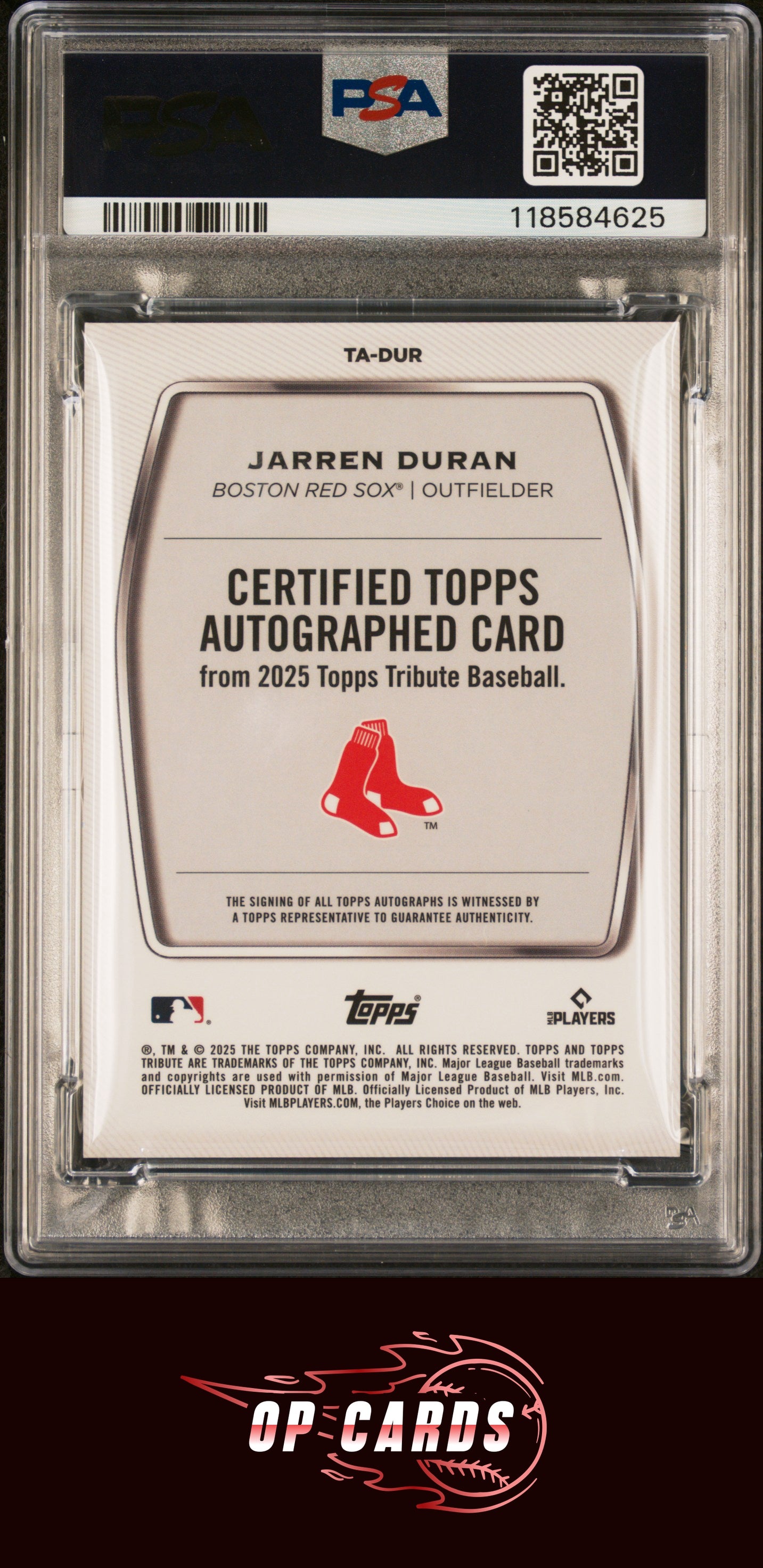 Jarren Duran 2025 Topps Tribute Tribute Autographs #TADUR /199 PSA 10