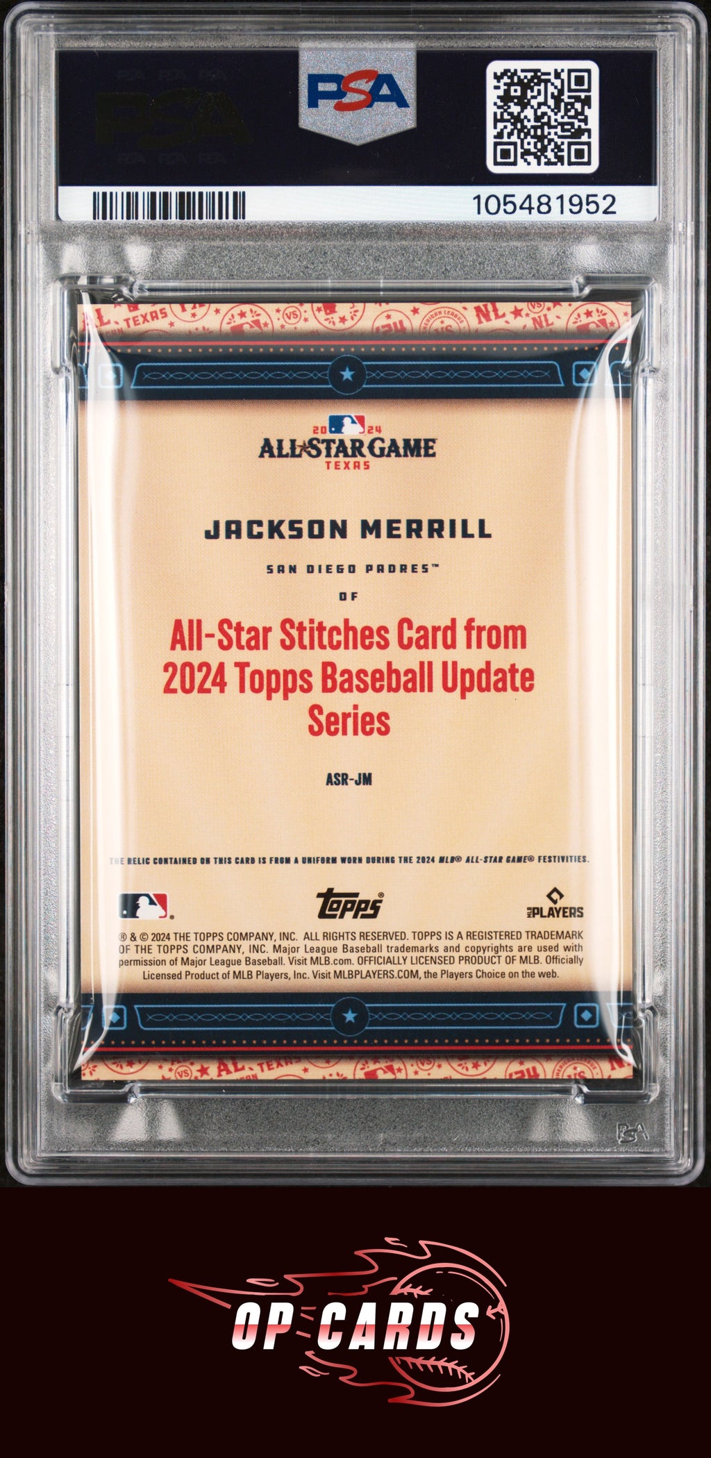 Jackson Merrill 2024 Topps Update All-Star Stitches Relic #ASRJM PSA 8