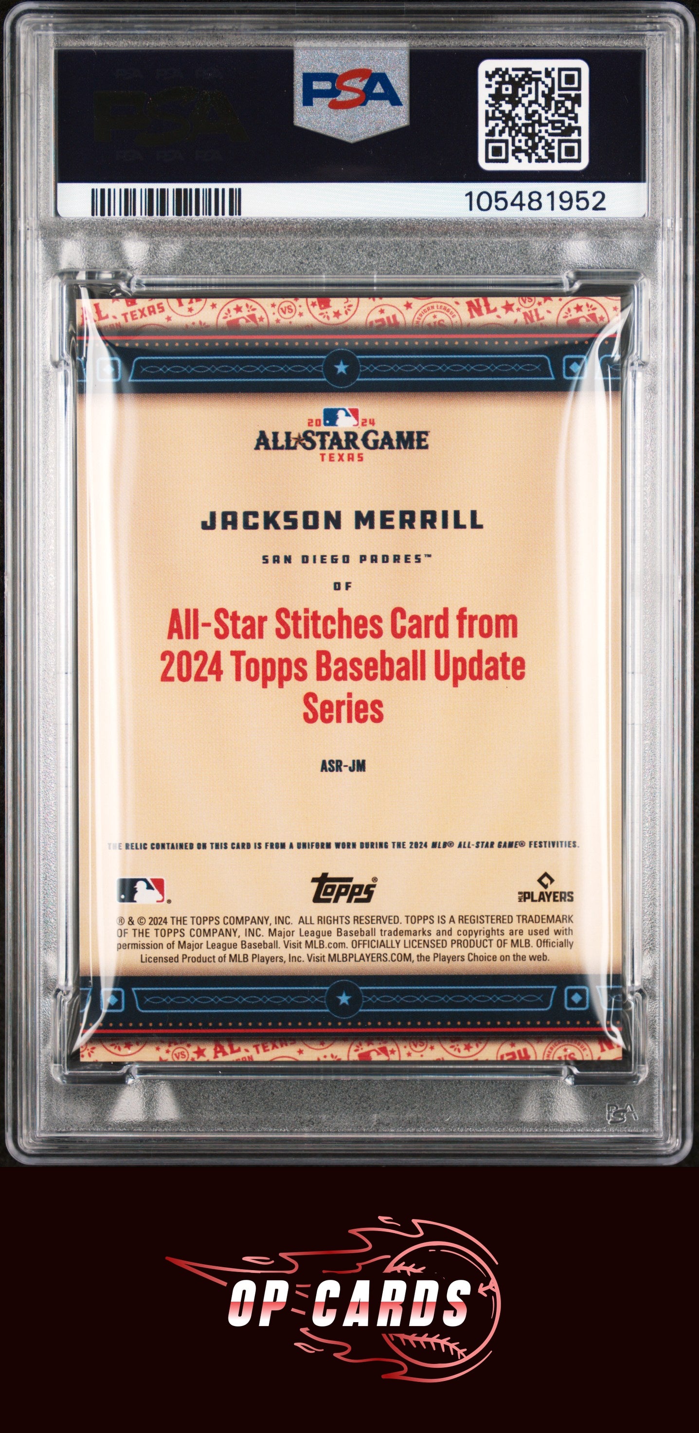 Jackson Merrill 2024 Topps Update All-Star Stitches Relic #ASRJM PSA 8
