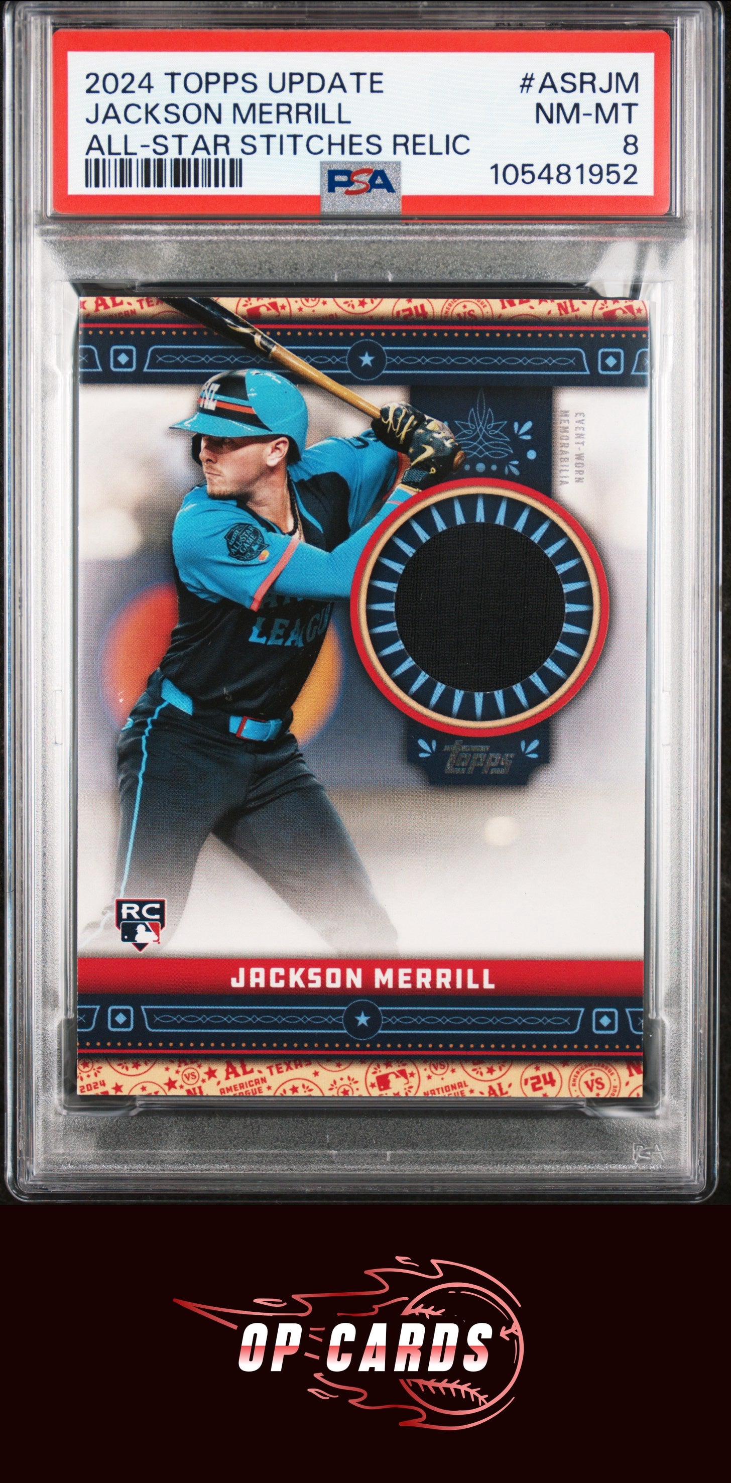 Jackson Merrill 2024 Topps Update All-Star Stitches Relic #ASRJM PSA 8