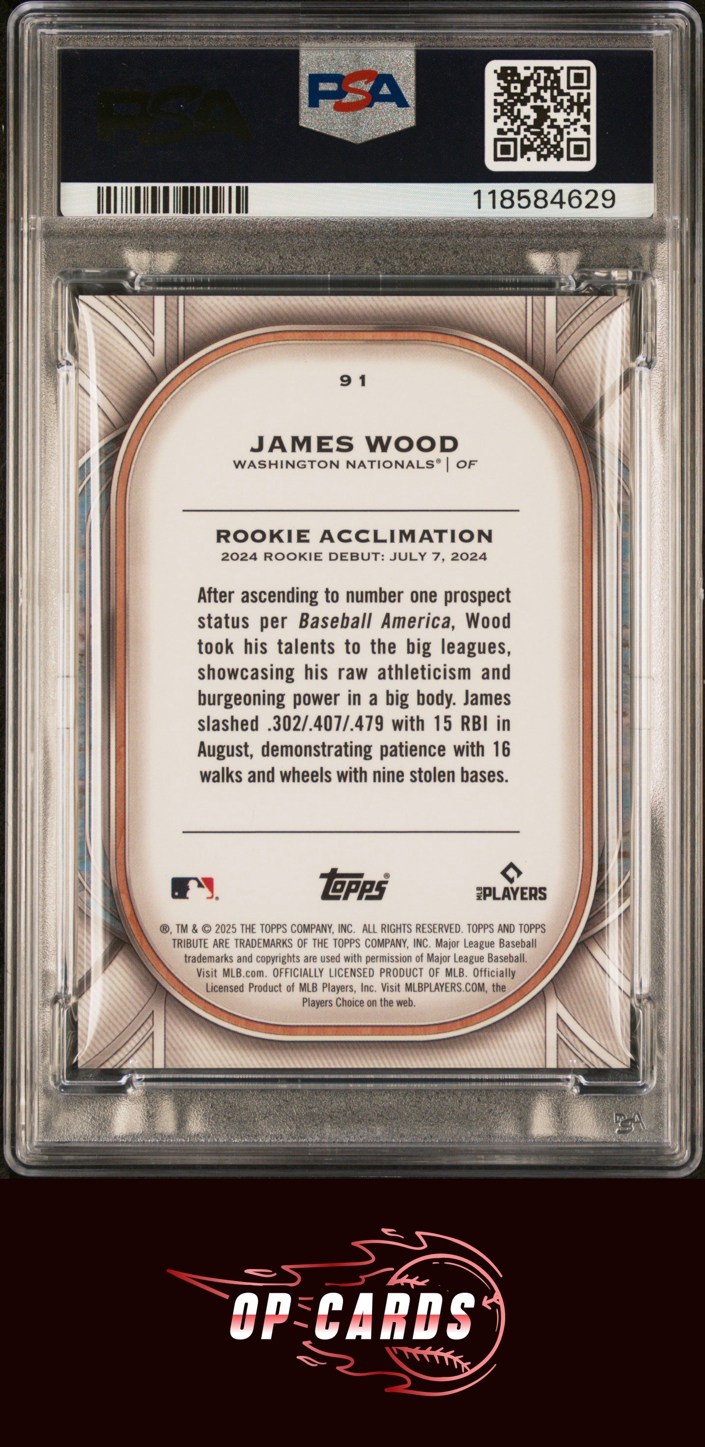 James Wood 2025 Topps Tribute #91 Blue Refractor /150 PSA 9