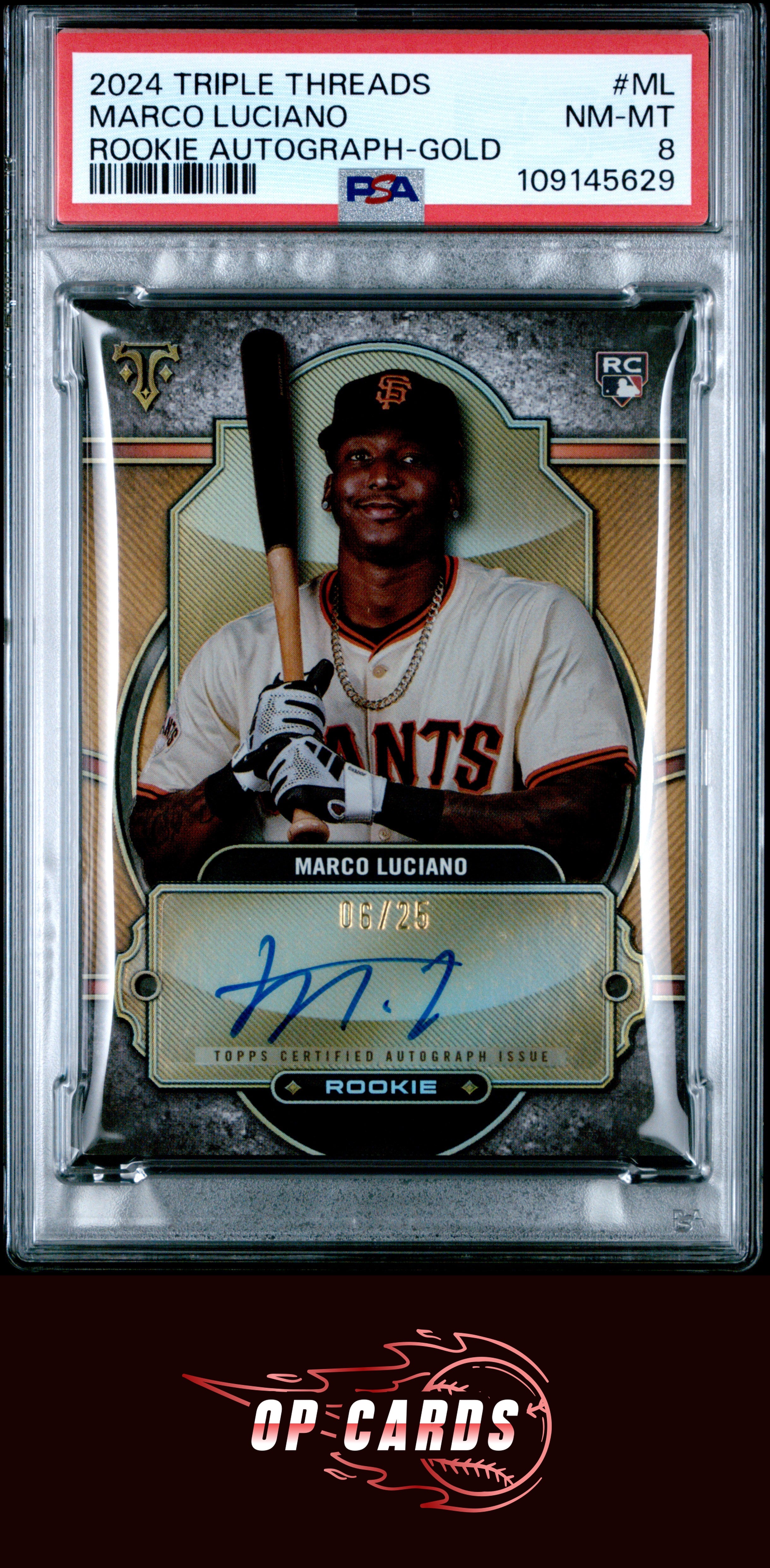 Marco Luciano 2024 Topps Triple Threads Rookie Autograph #ML Gold /25 PSA 8