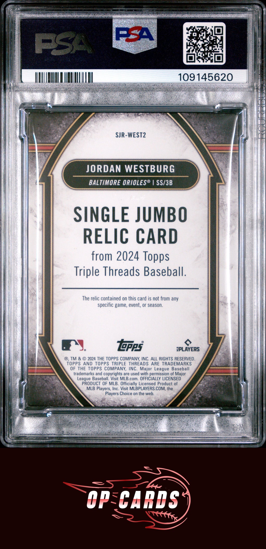 Jordan Westburg 2024 Topps Triple Threads Relic #SJRWEST2 Amethyst /36 PSA 7