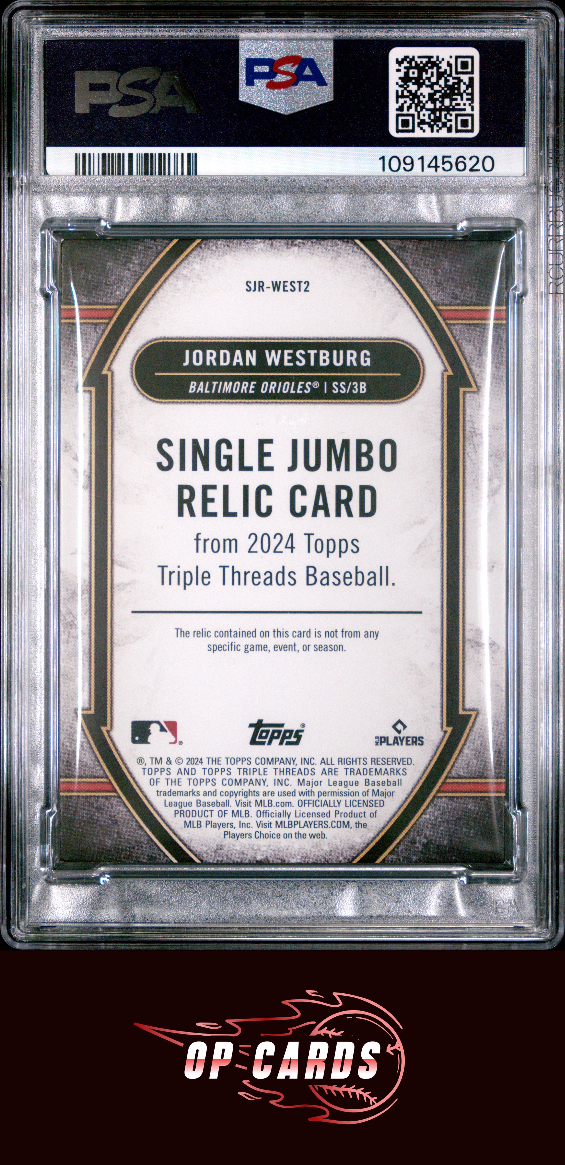 Jordan Westburg 2024 Topps Triple Threads Relic #SJRWEST2 Amethyst /36 PSA 7