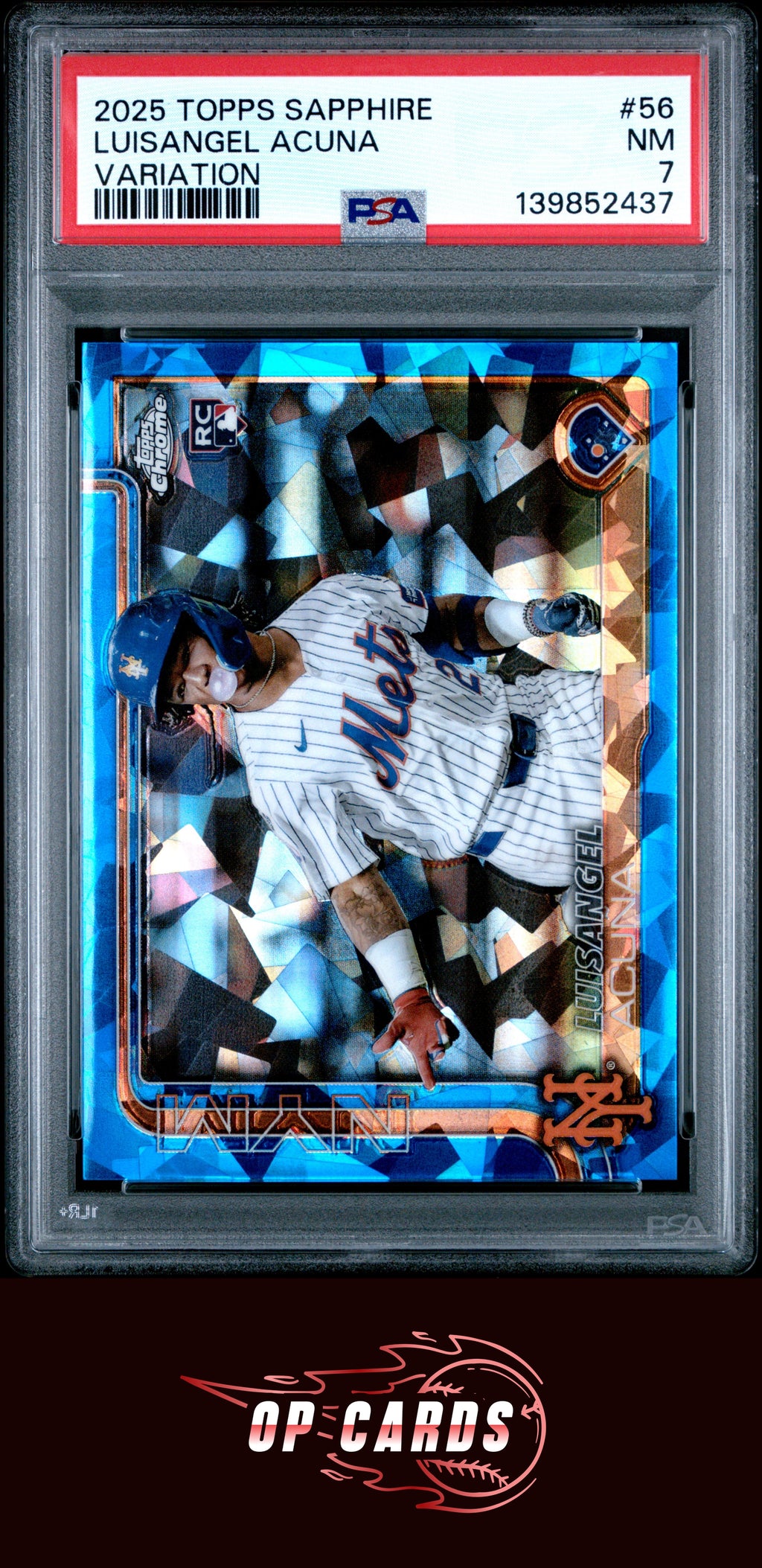 Luisangel Acuna 2025 Topps Chrome Sapphire Refractor #56 Variation PSA 7