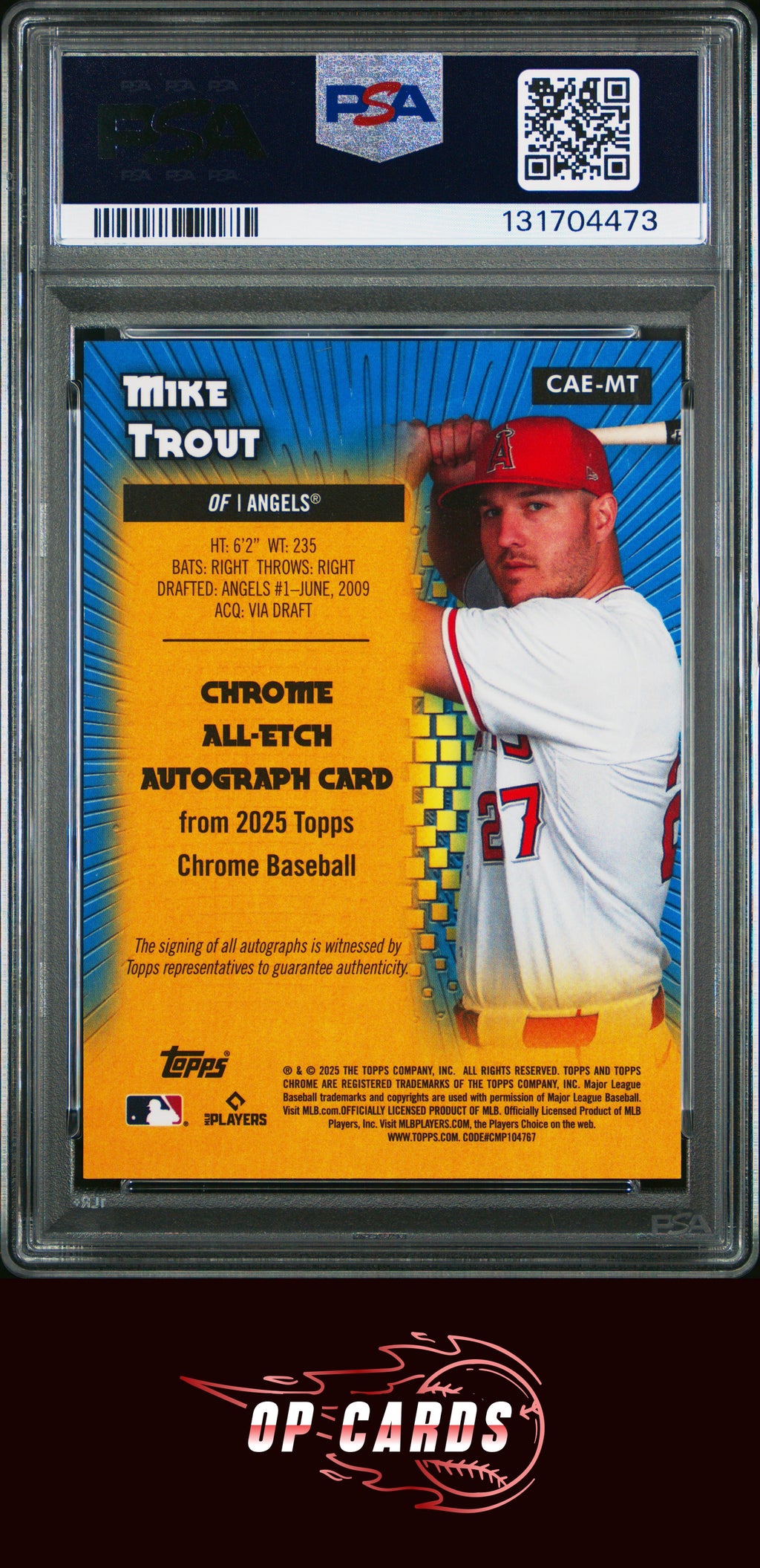 Mike Trout 2025 Topps Chrome All Etch Autograph Orange Refractor /25 PSA 9