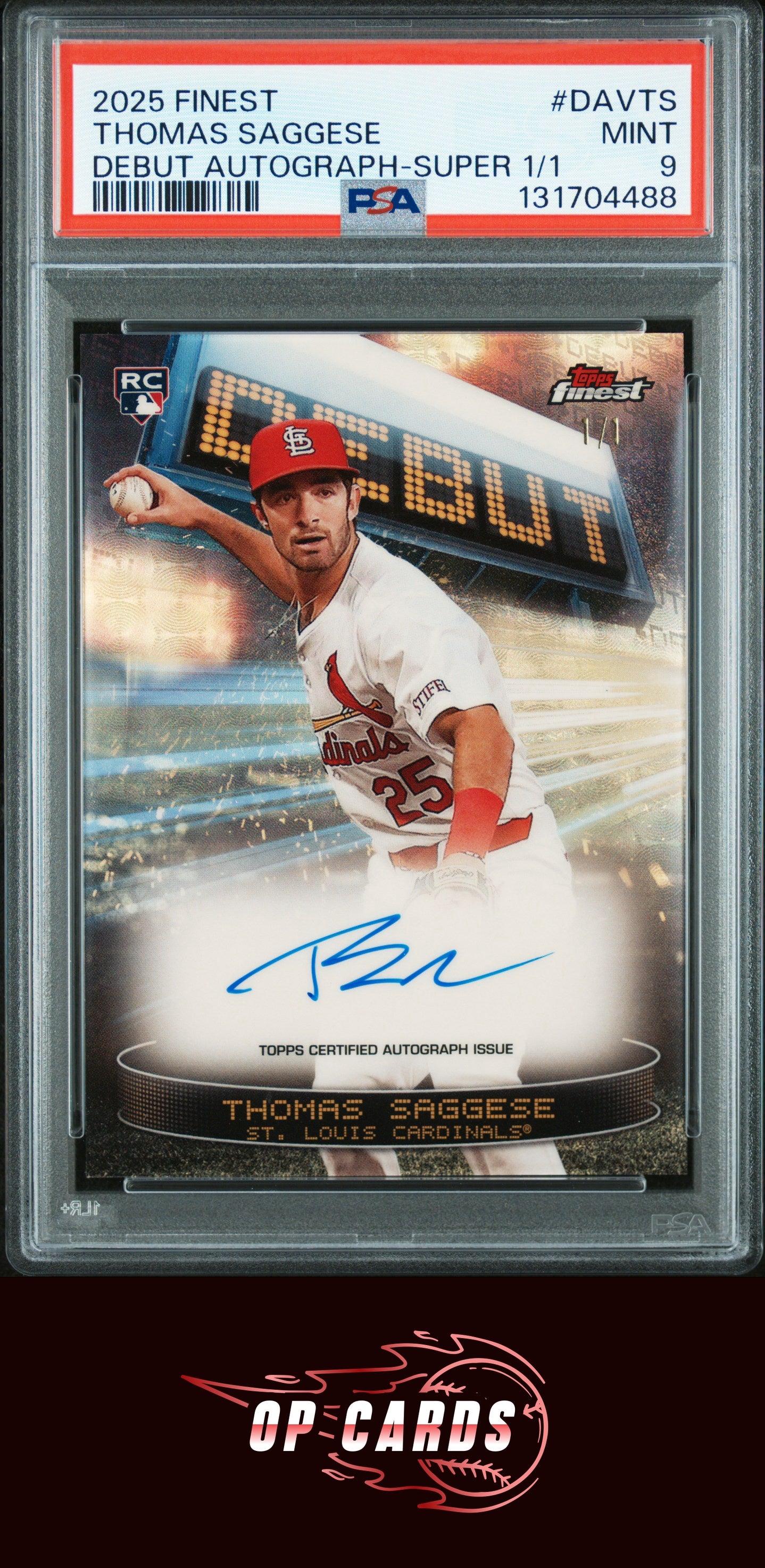 Thomas Saggese 2025 Topps Finest Debut Autograph Superfractor 1/1 PSA 9