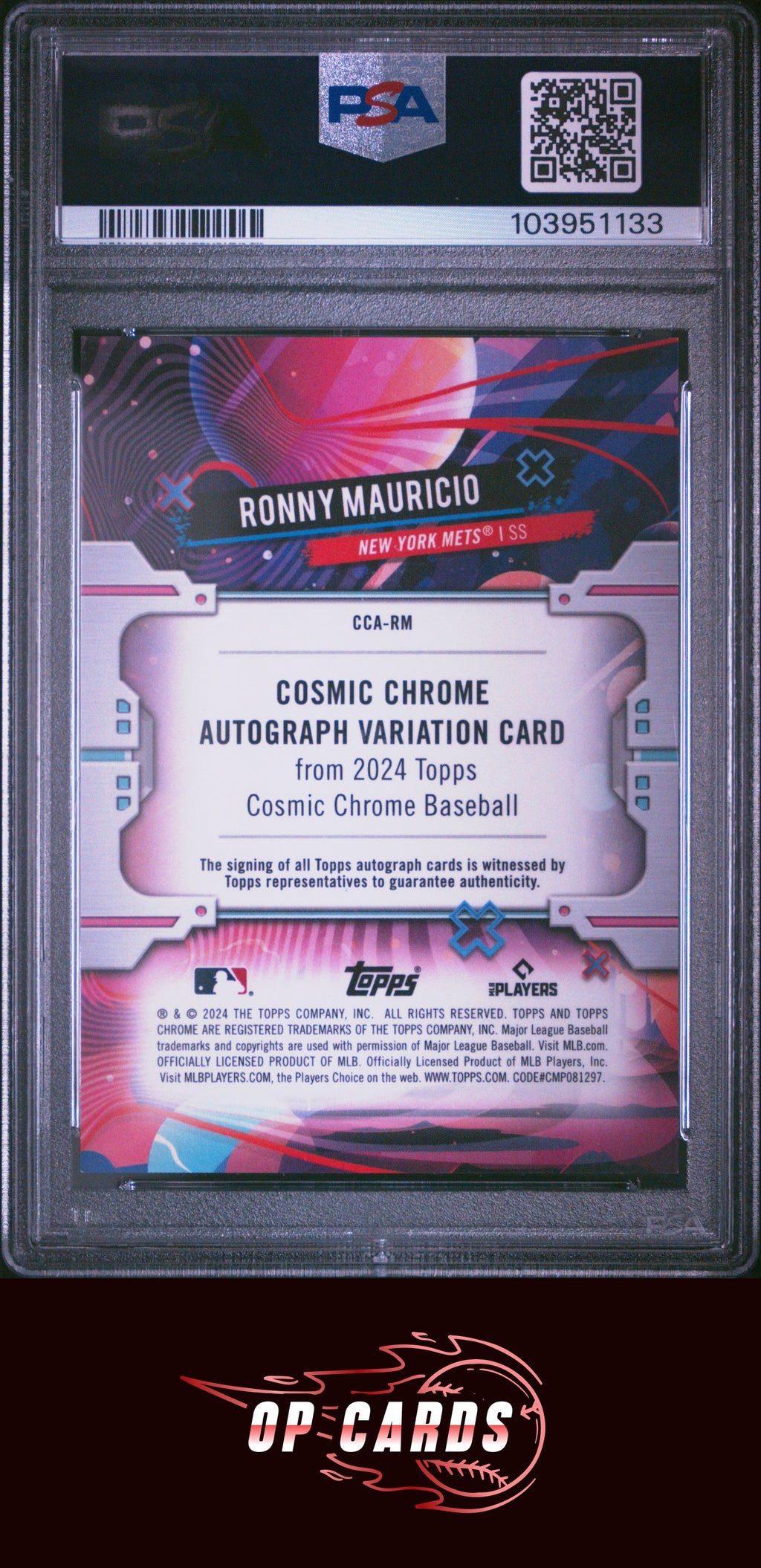 Ronny Mauricio 2024 Topps Chrome Cosmic Autograph Green Refractor /75 PSA 9