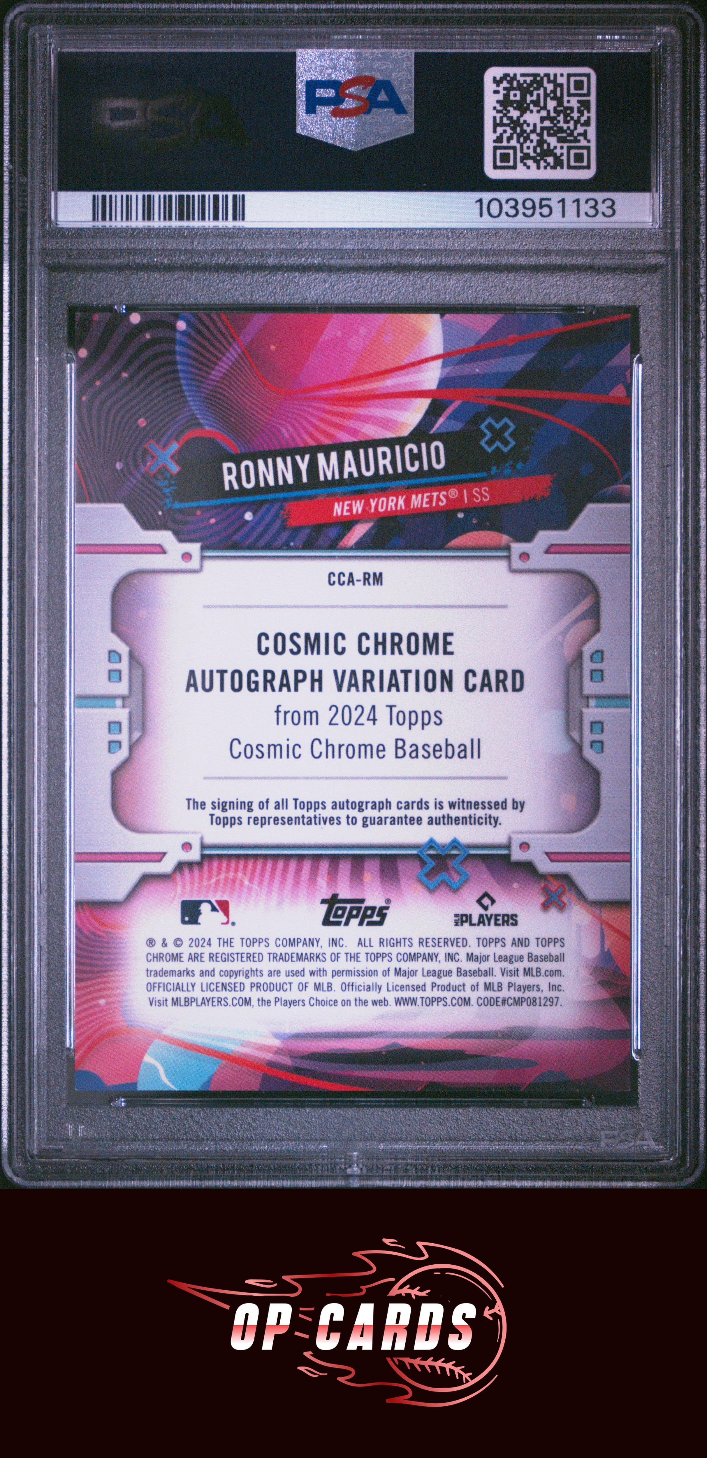 Ronny Mauricio 2024 Topps Chrome Cosmic Autograph Green Refractor /75 PSA 9