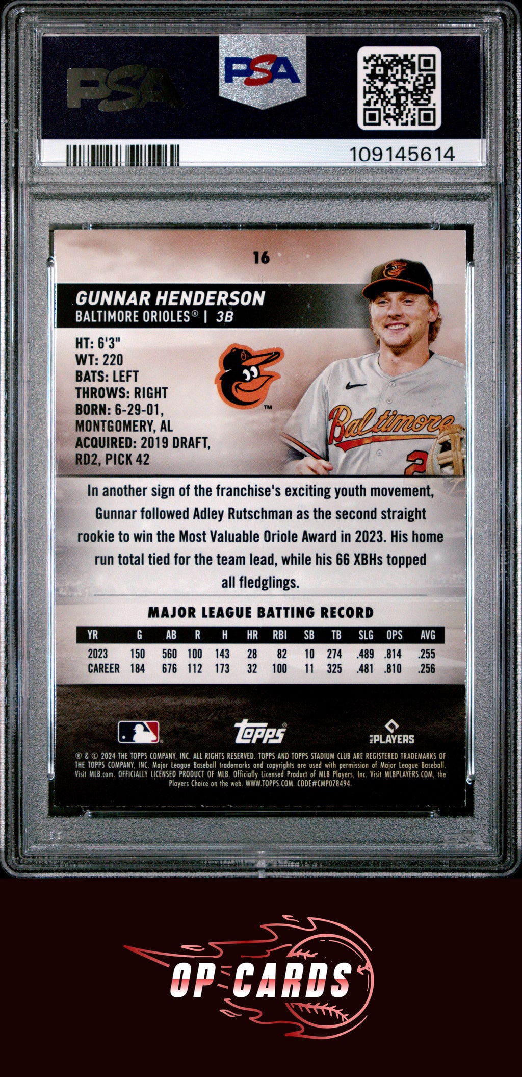 Gunnar Henderson 2024 Topps Stadium Club #16 Design Variation PSA 8