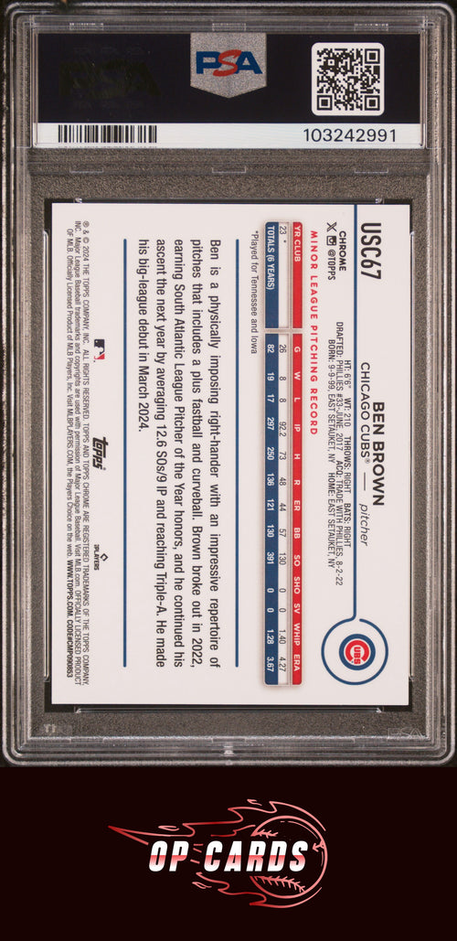 Ben Brown 2024 Topps Chrome Update #USC67 Sp-Gold Speckle PSA 10