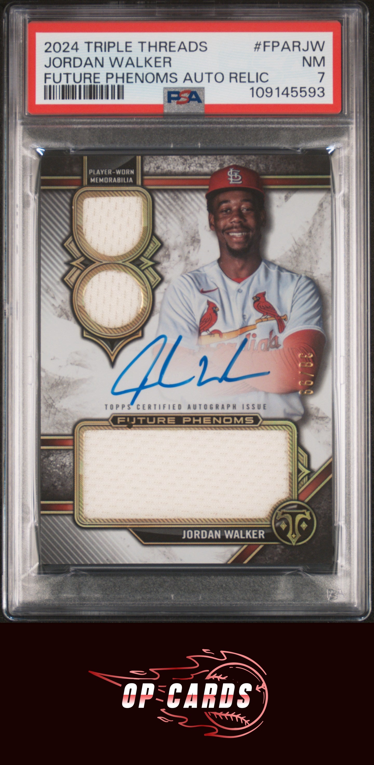 Jordan Walker 2024 Topps Triple Threads Future Phenoms Autograph Relic /99 PSA 7