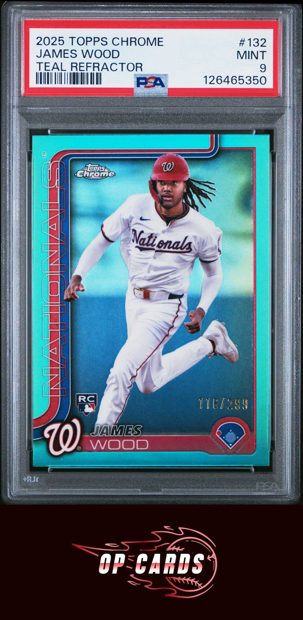 James Wood 2025 Topps Chrome #132 Teal Refractor PSA 9