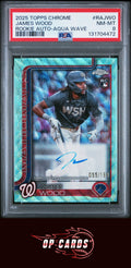 James Wood 2025 Topps Chrome Rookie Autograph Aqua Wave Refractor /199 PSA 8