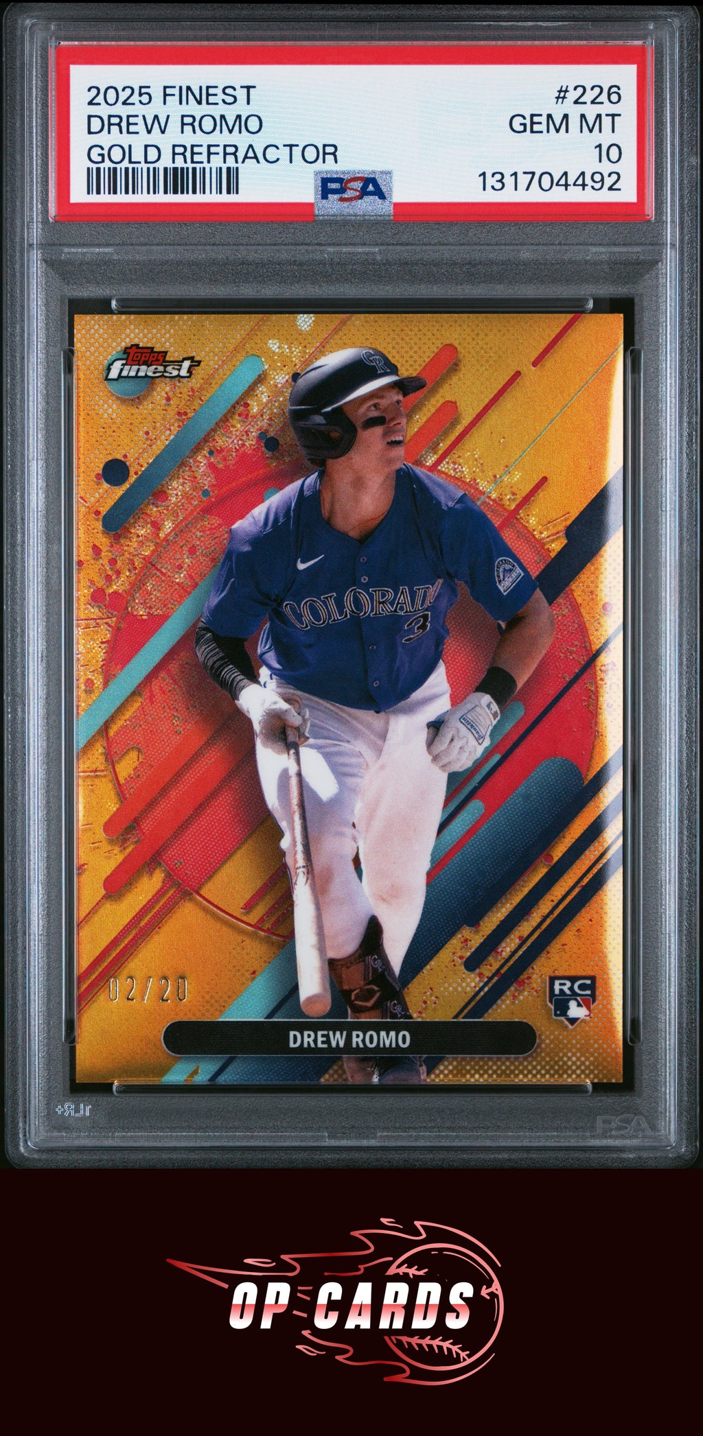 Drew Romo 2025 Topps Finest #226 Gold Refractor /20 PSA 10