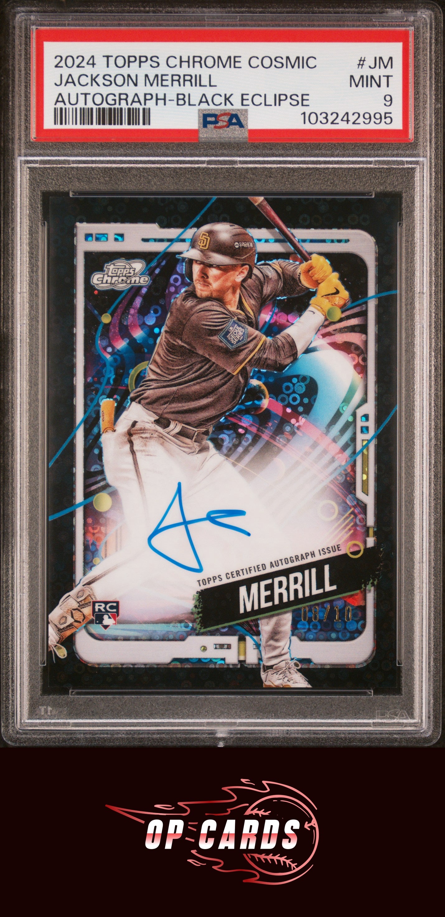 Jackson Merrill 2024 Topps Chrome Cosmic Autograph Black Eclipse /10 PSA 9