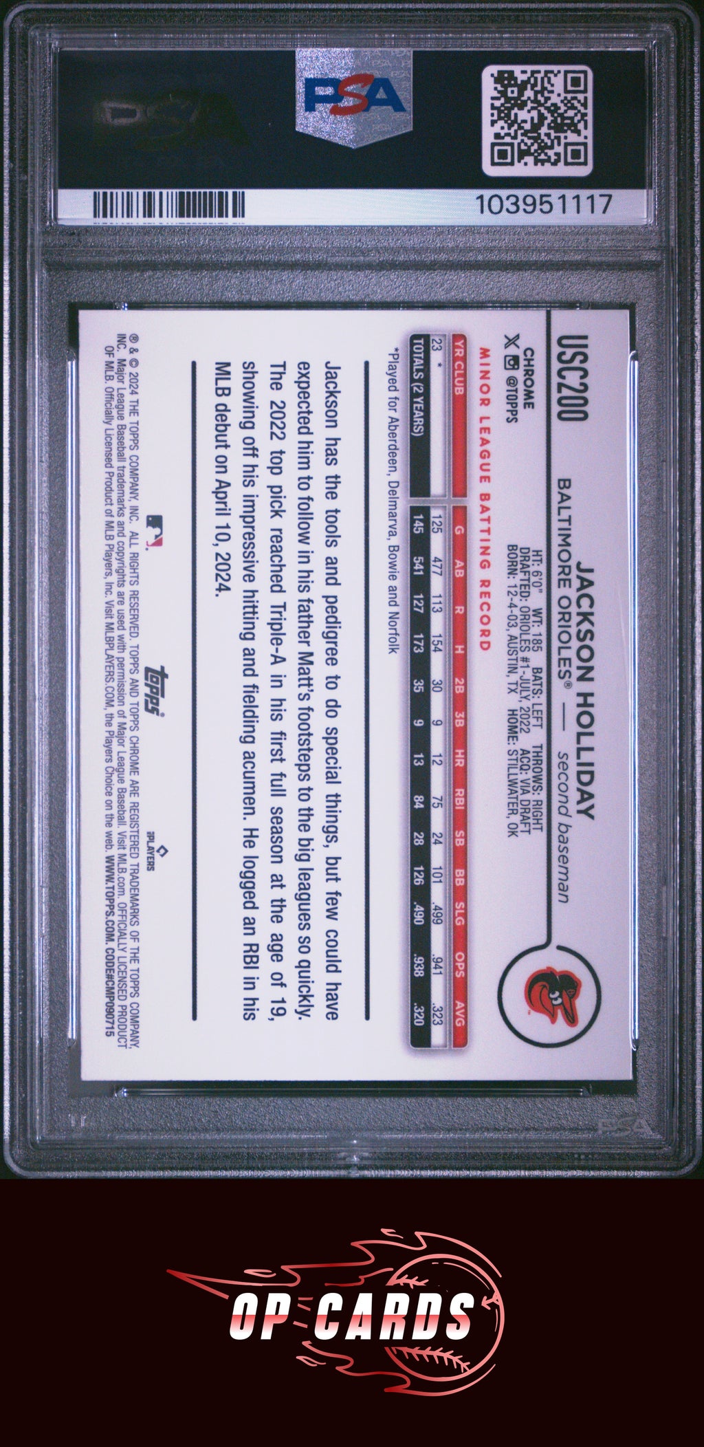 Jackson Holliday 2024 Topps Chrome Update #USC200 Magenta Refractor PSA 10