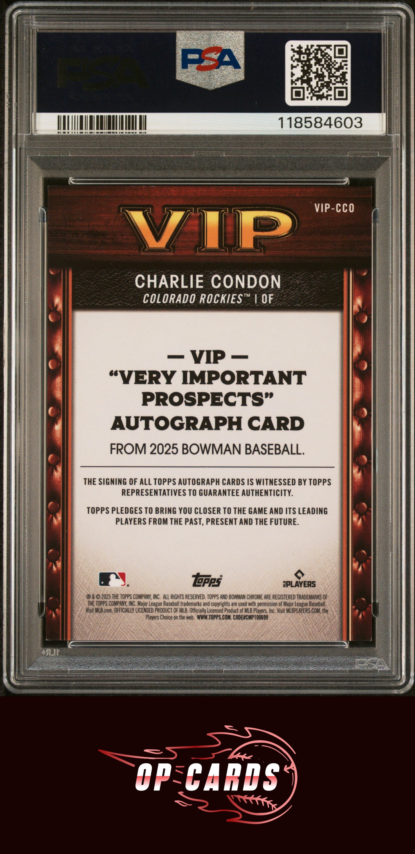 Charlie Condon 2025 Bowman Chrome VIP Autograph Orange Refractor /25 PSA 9