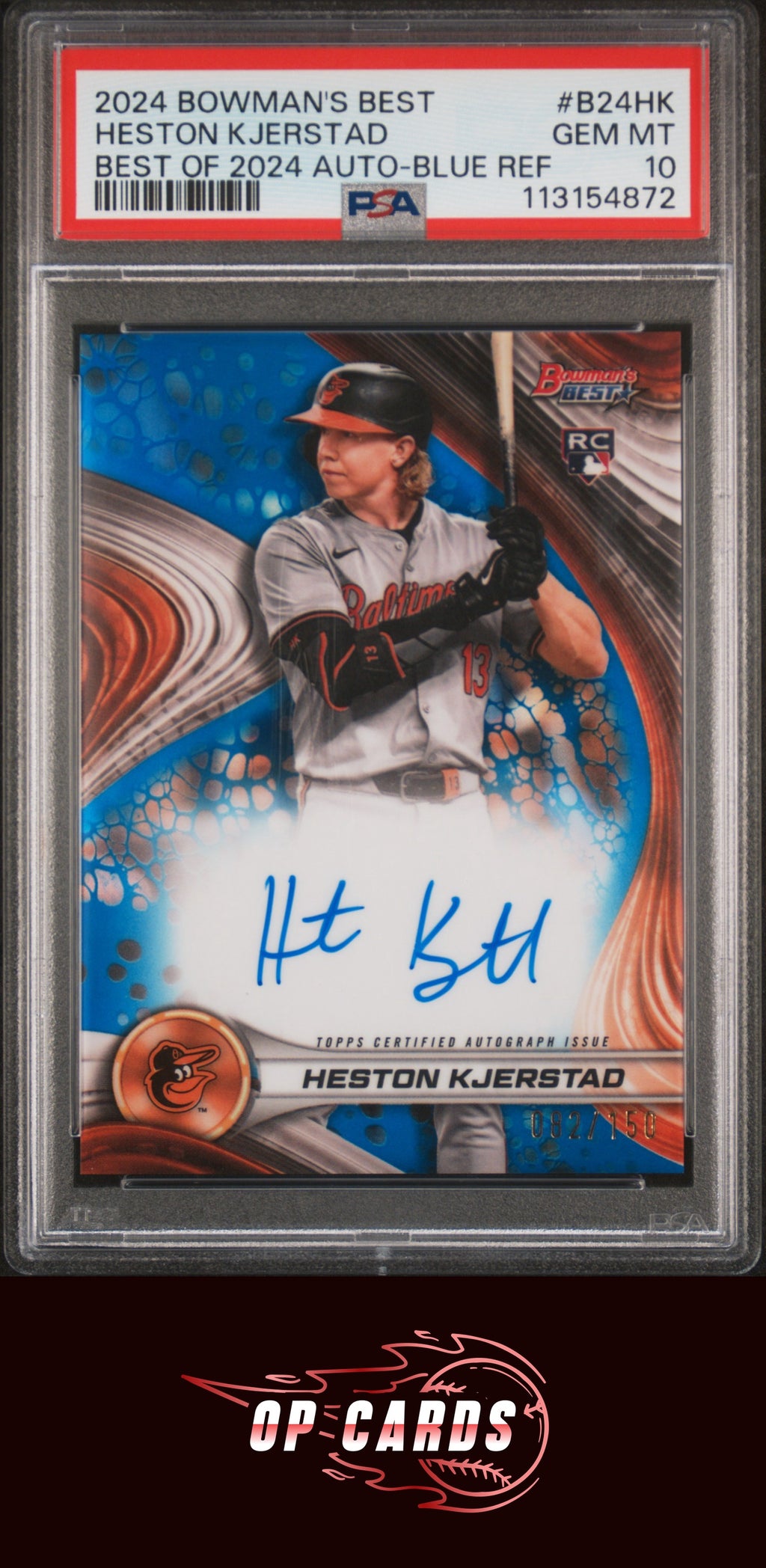 Heston Kjerstad 2024 Bowman's Best Autograph Blue Refractor /150 PSA 10