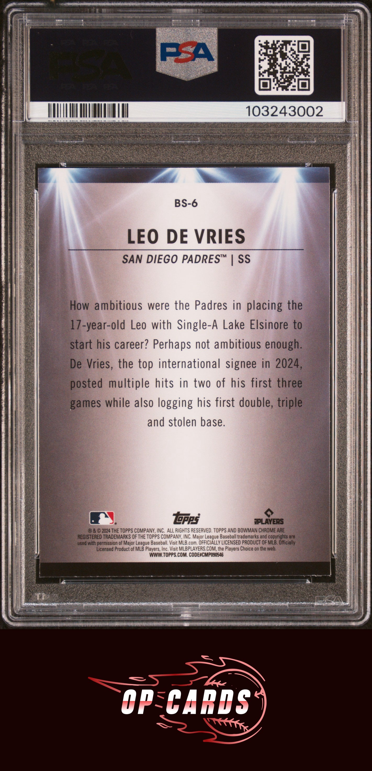 Leo De Vries 2024 Bowman Chrome Bowman Spotlights #BS6 PSA 10