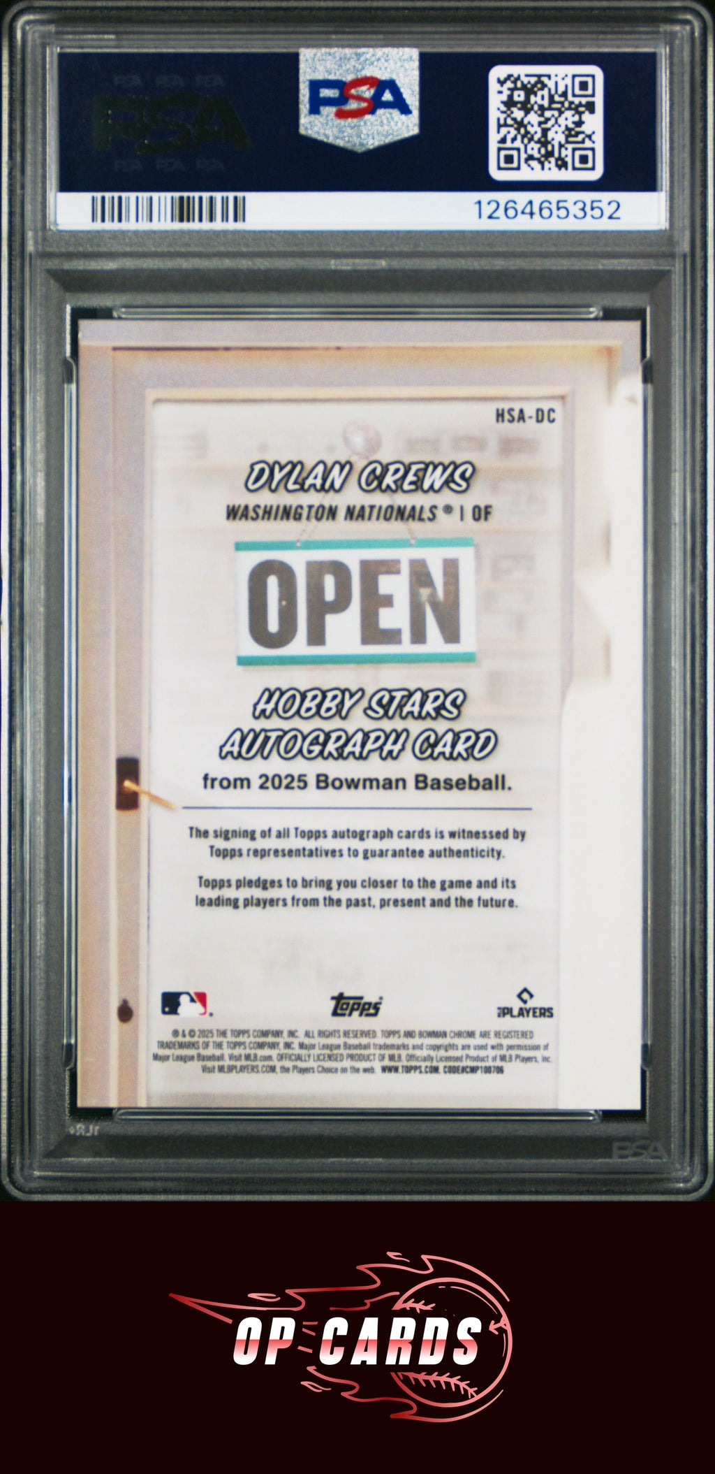 Dylan Crews 2025 Bowman Hobby Stars Autograph Gold Refractor /50 PSA 10