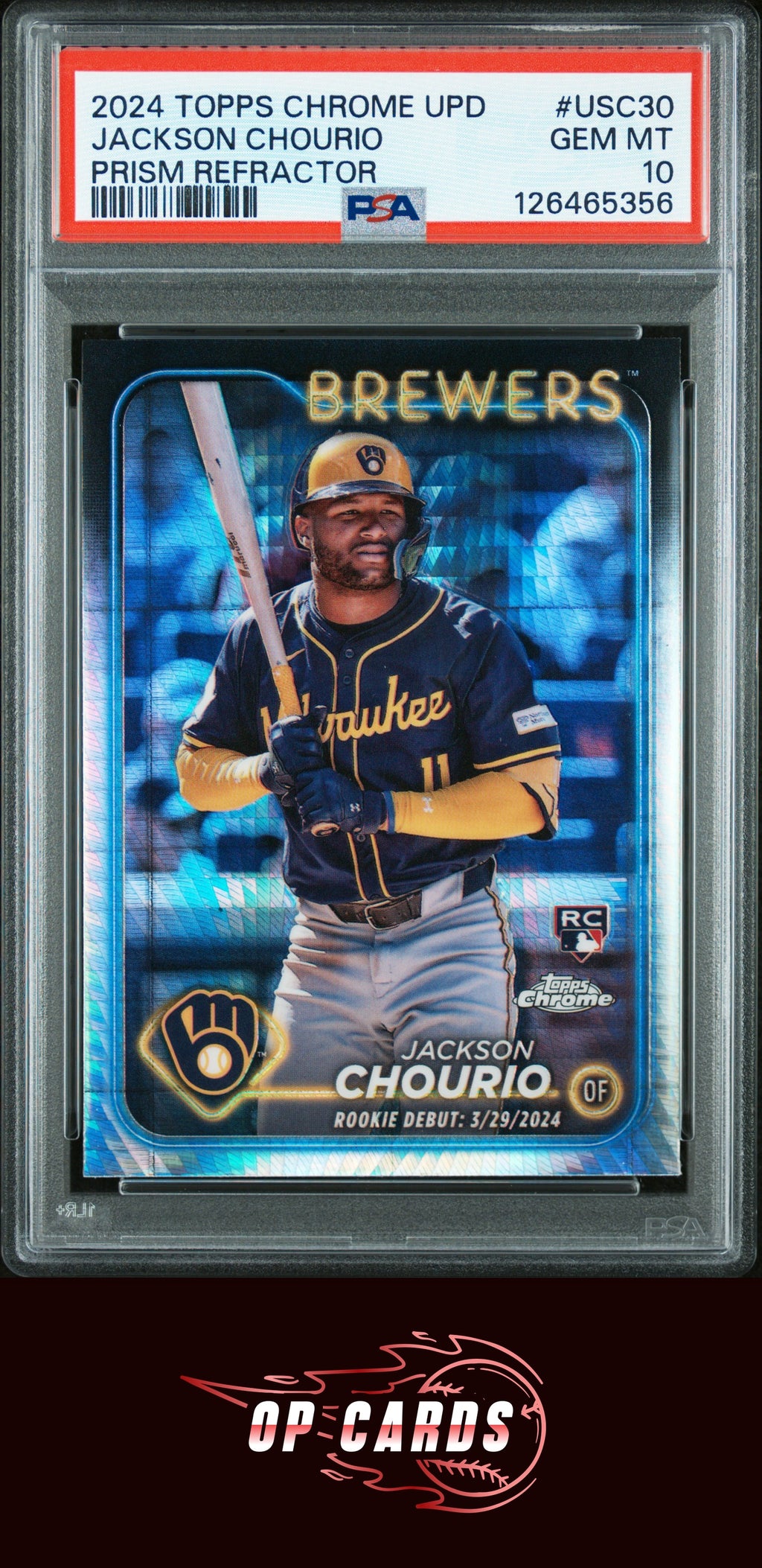 Jackson Chourio 2024 Topps Chrome Update #USC30 Prism Refractor PSA 10