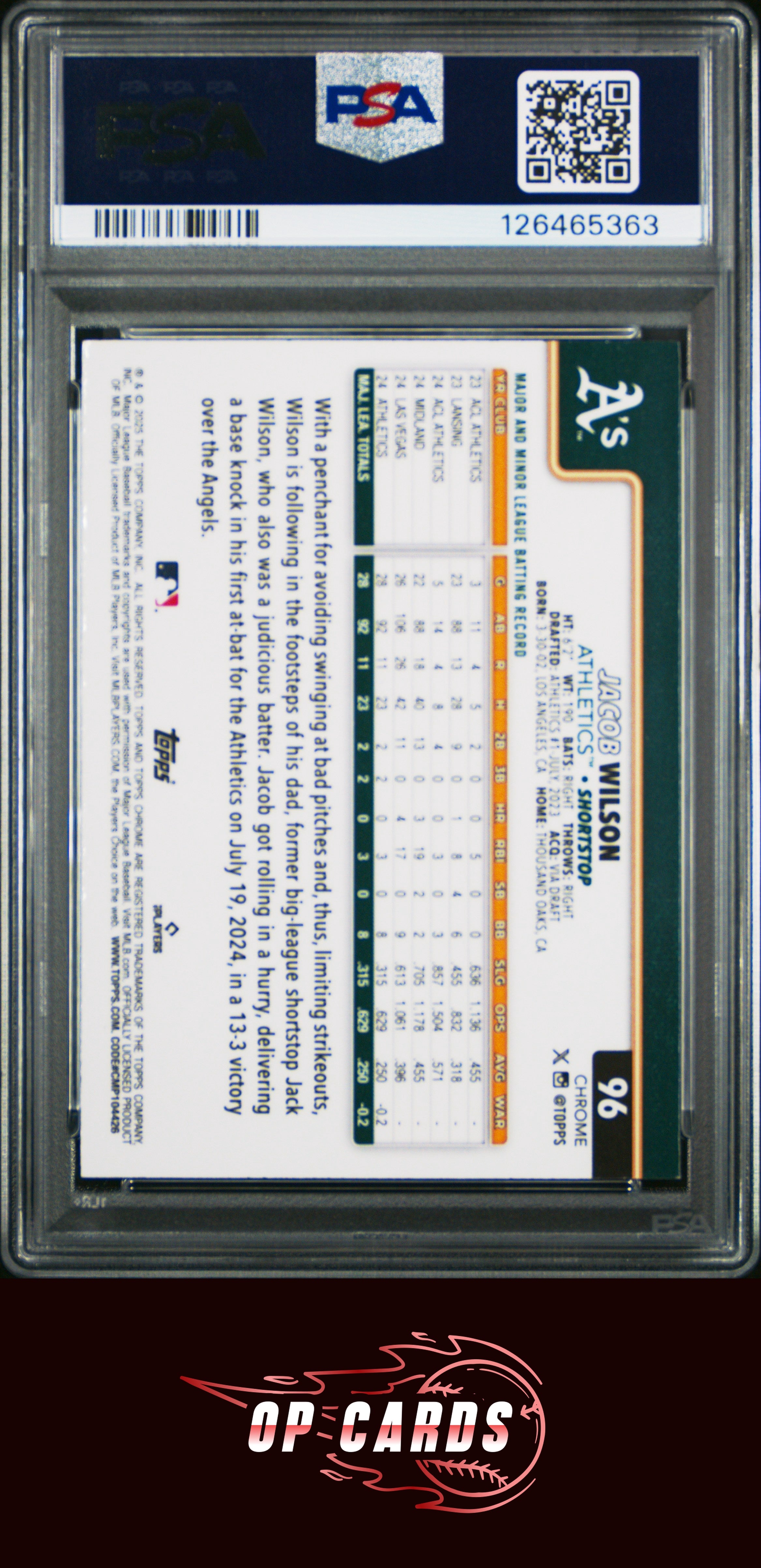 Jacob Wilson 2025 Topps Chrome #96 Teal Refractor /299 PSA 9